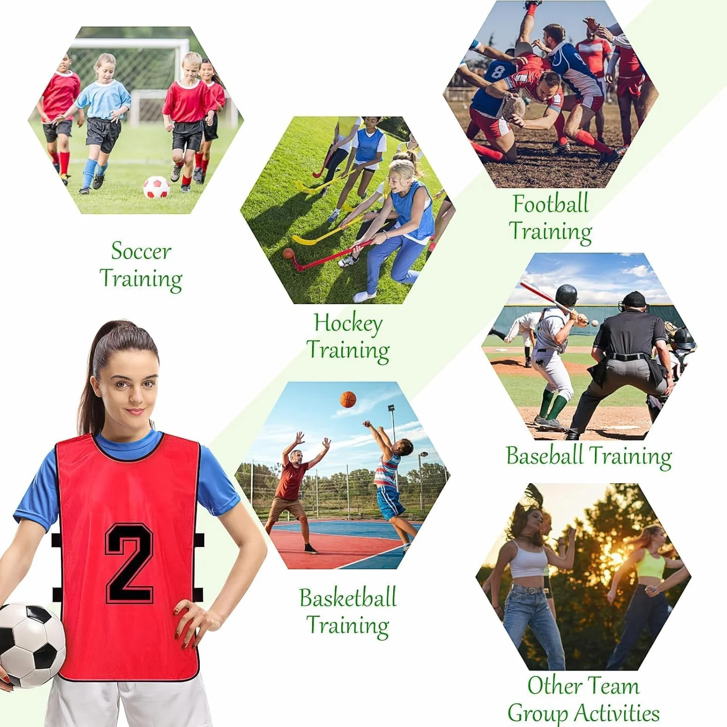 Maillots d'entraînement réversibles numérotés 24 pièces football basket-ball 47x70 cm Rouge/Bleu