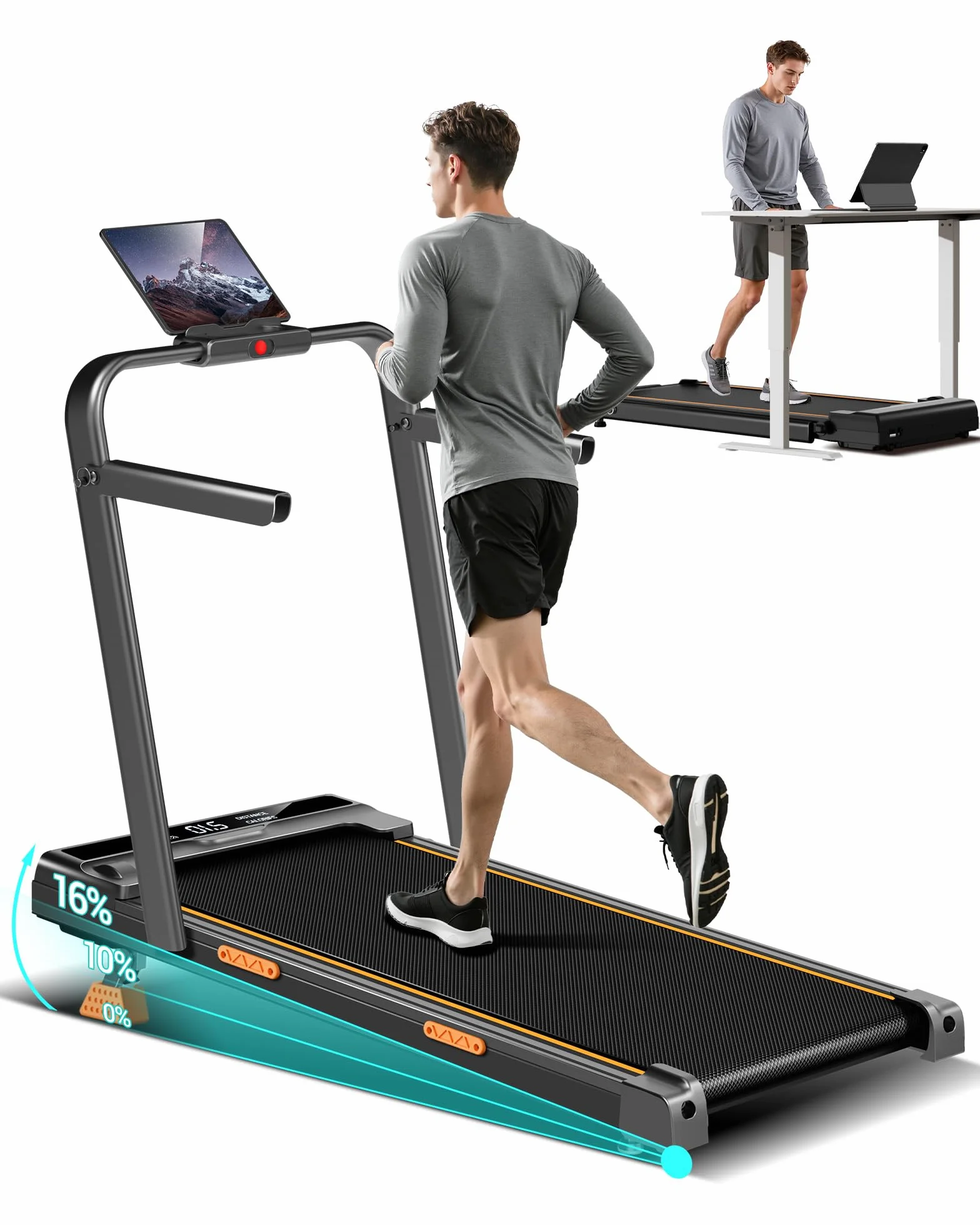 UMAY Tapis de Course Pliable Inclinable 16%, 10KM/H, Affichage LED, Télécommande, 3.0 CV, Max Charge 136KG