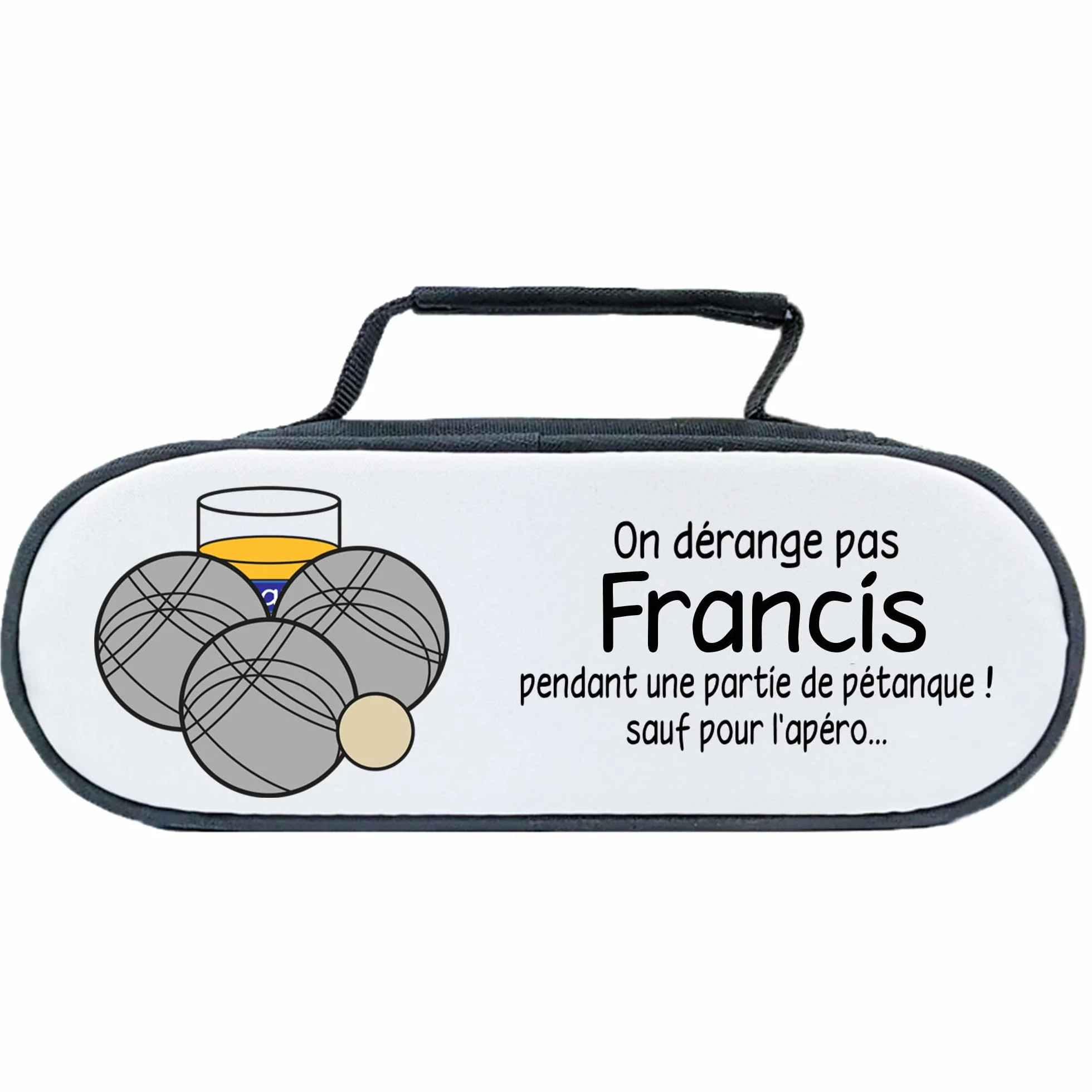 Sacoche pétanque personnalisable pour triplette 3 boules avec prénom et texte