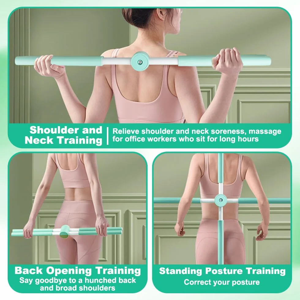 Barre de Yoga 360° Rotation Bâton Pilates pour Correction de Posture et Étirements