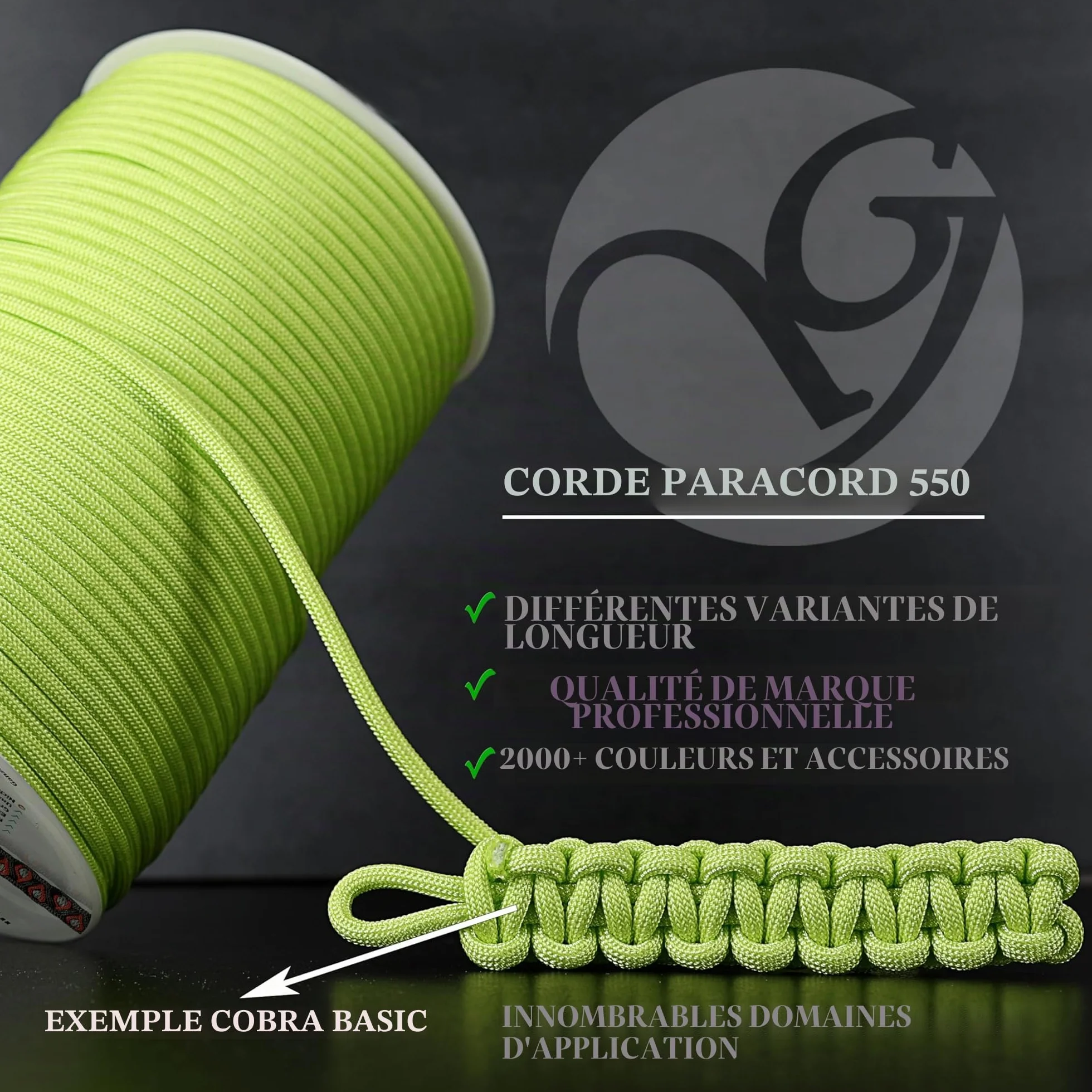 Ganzoo Paracorde 550 Type 3 Noir 4 mm 3 m Polyester Nylon tressage Bricolage DIY