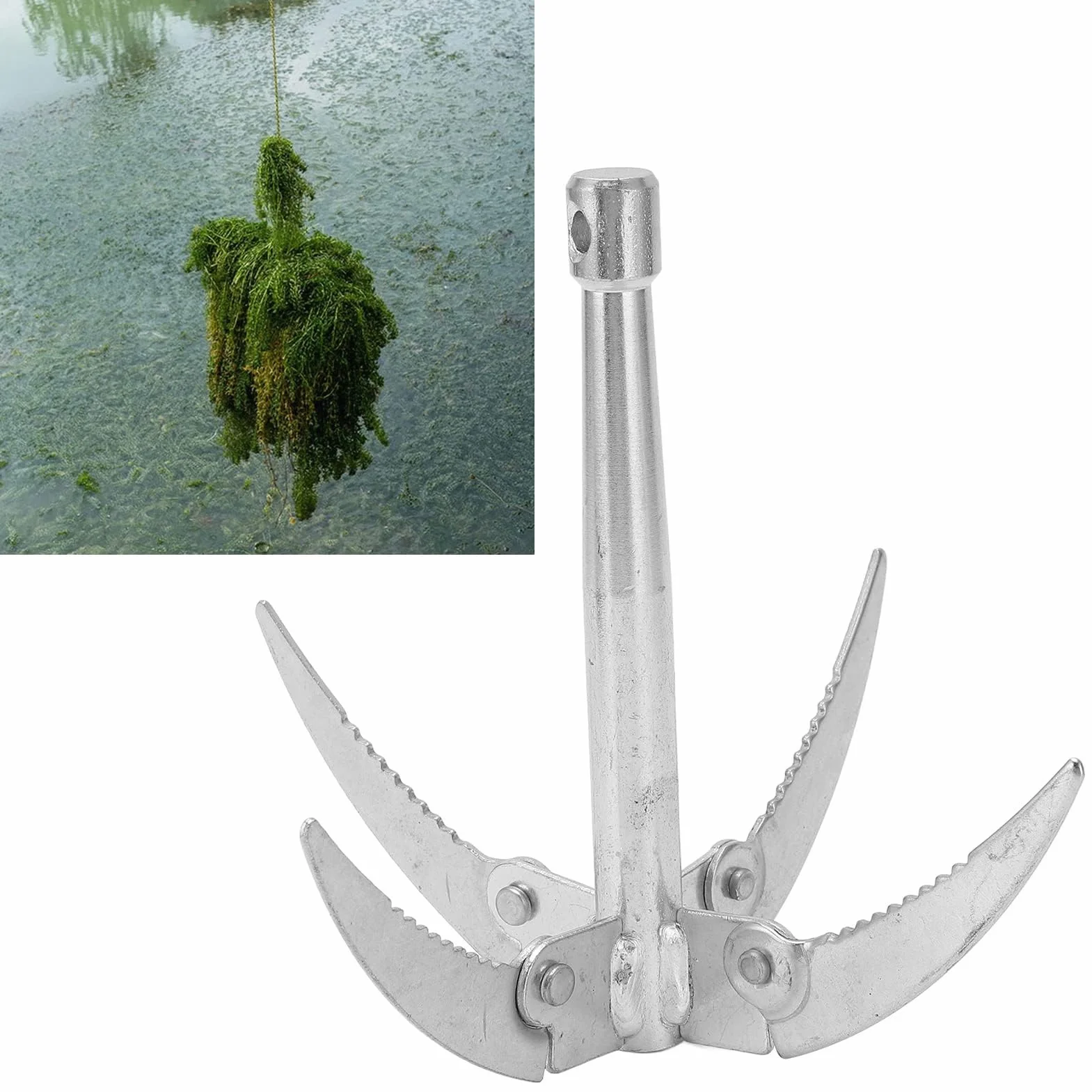 Dilwe Pliant Faucille de Pêche Couteau à Herbes Aquatiques Acier Inoxydable Corde 10m