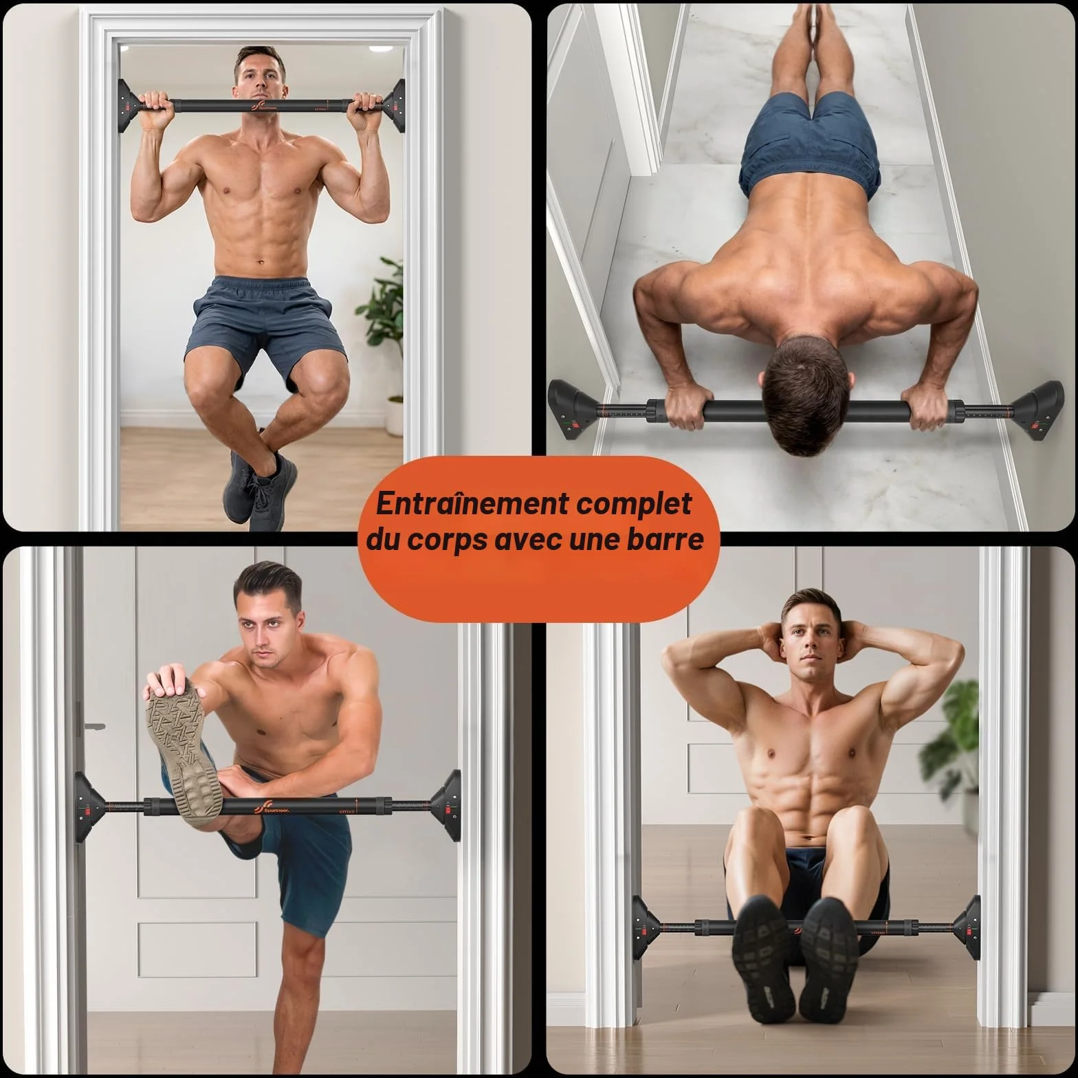 Sportneer Barre de Traction pour Porte sans vis réglable 75-94 cm 200 kg