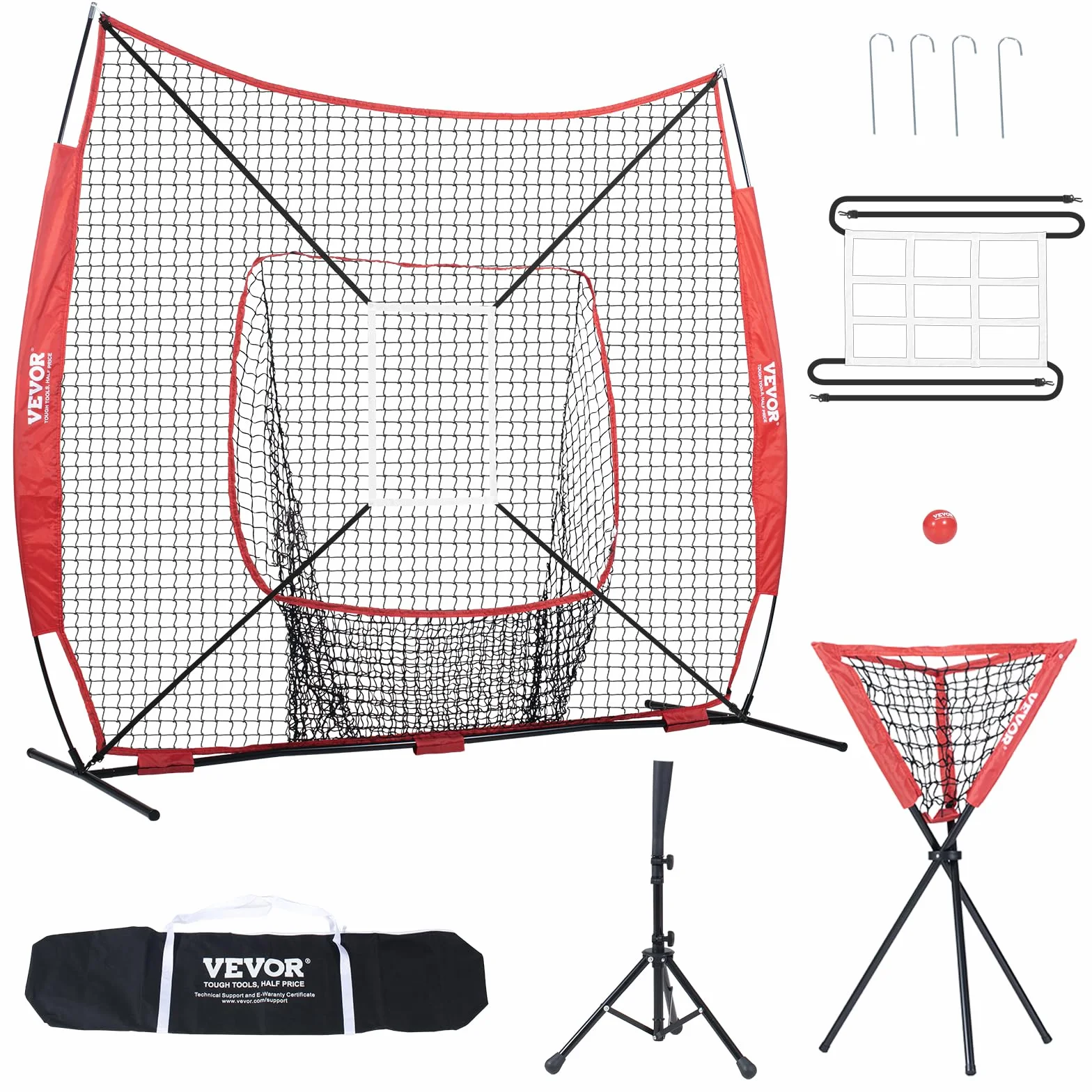 VEVOR Filet d'Entraînement de Baseball Softball 244x211 cm, Cadre d'arc, Sac de Transport, Zone de Frappe, Balle, Tee, Collecteur