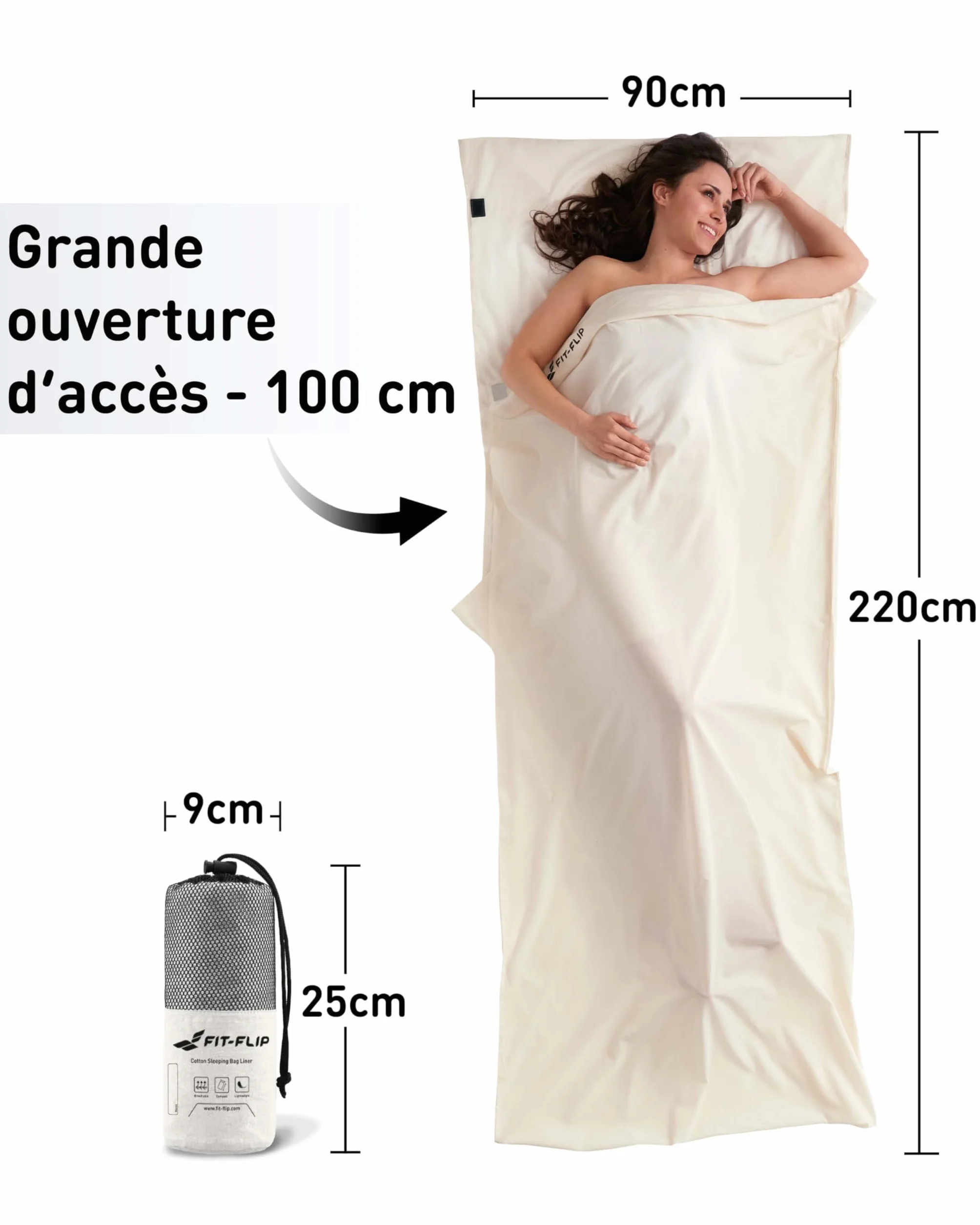 Fit-Flip Drap de Sac de Couchage Coton Microfibre 1 Personne Léger Voyage