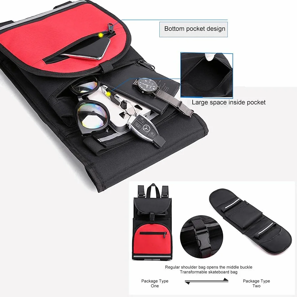 Sac à dos de planche à roulettes pliable avec bandoulière réglable