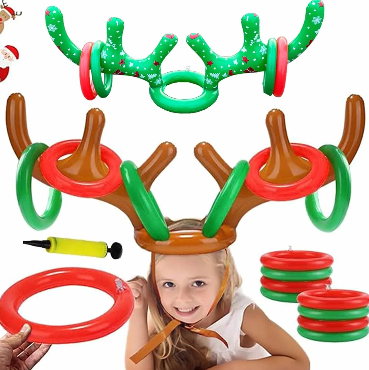 Jeux Gonflable de Noël 11 PCS Jeu de Lancer d’Anneaux en Bois de Renne