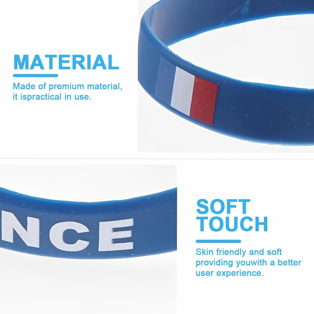 Français Flag Silicone Wristbands Wrist Bands Bracelet Cadeaux De Fête Drapeau Français Inspirant Pièce Maîtresse Chariot Drapeau Monde Football Chaîne À Main Décorations