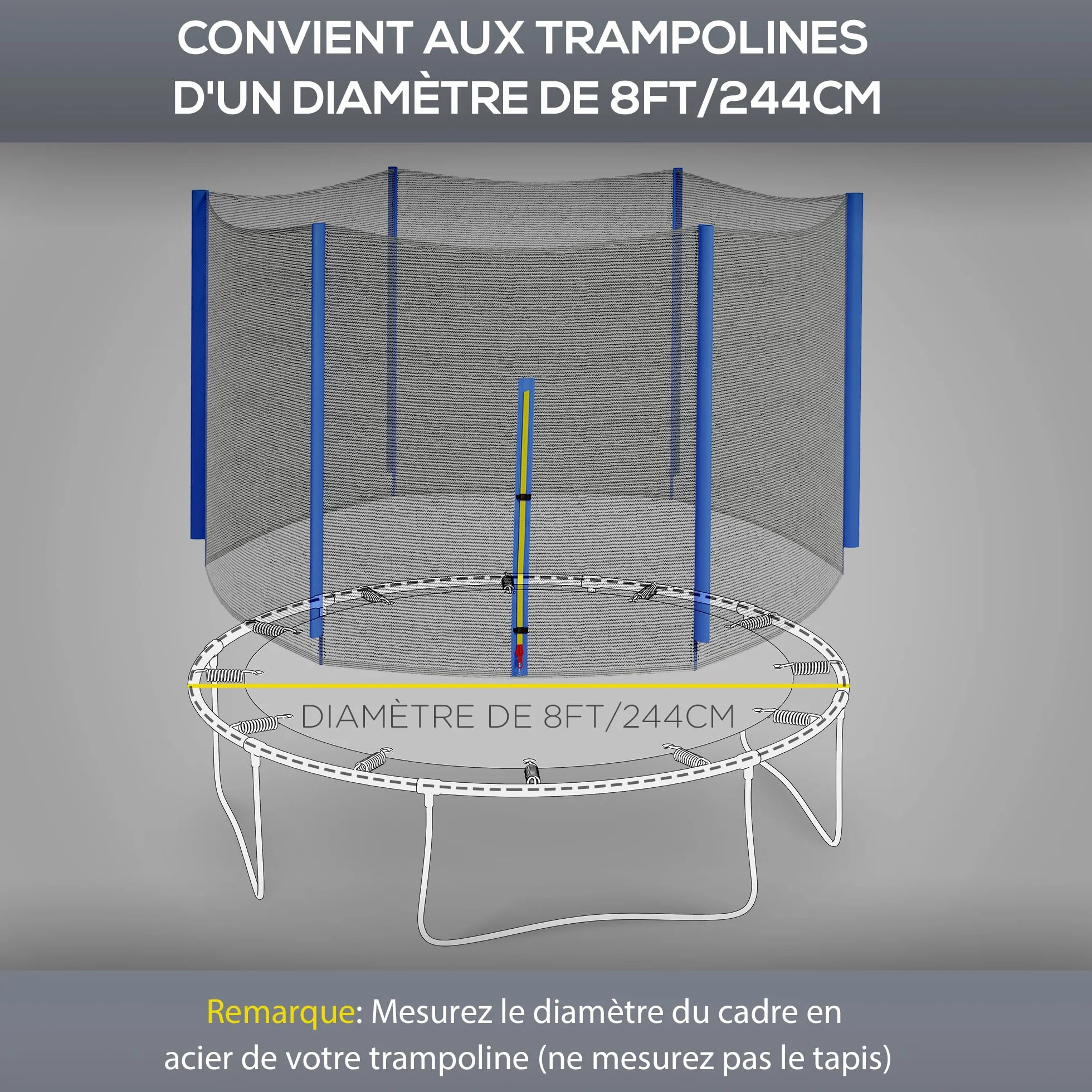 SPORTNOW Filet de Remplacement pour Trampoline Rond avec Entrée Zippée