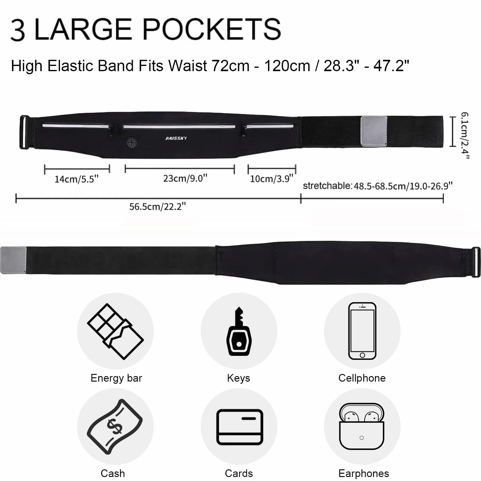 HAISSKY Ceinture de Course Sport Etanche Réglable Running Belt pour Homme Femme Support de téléphone