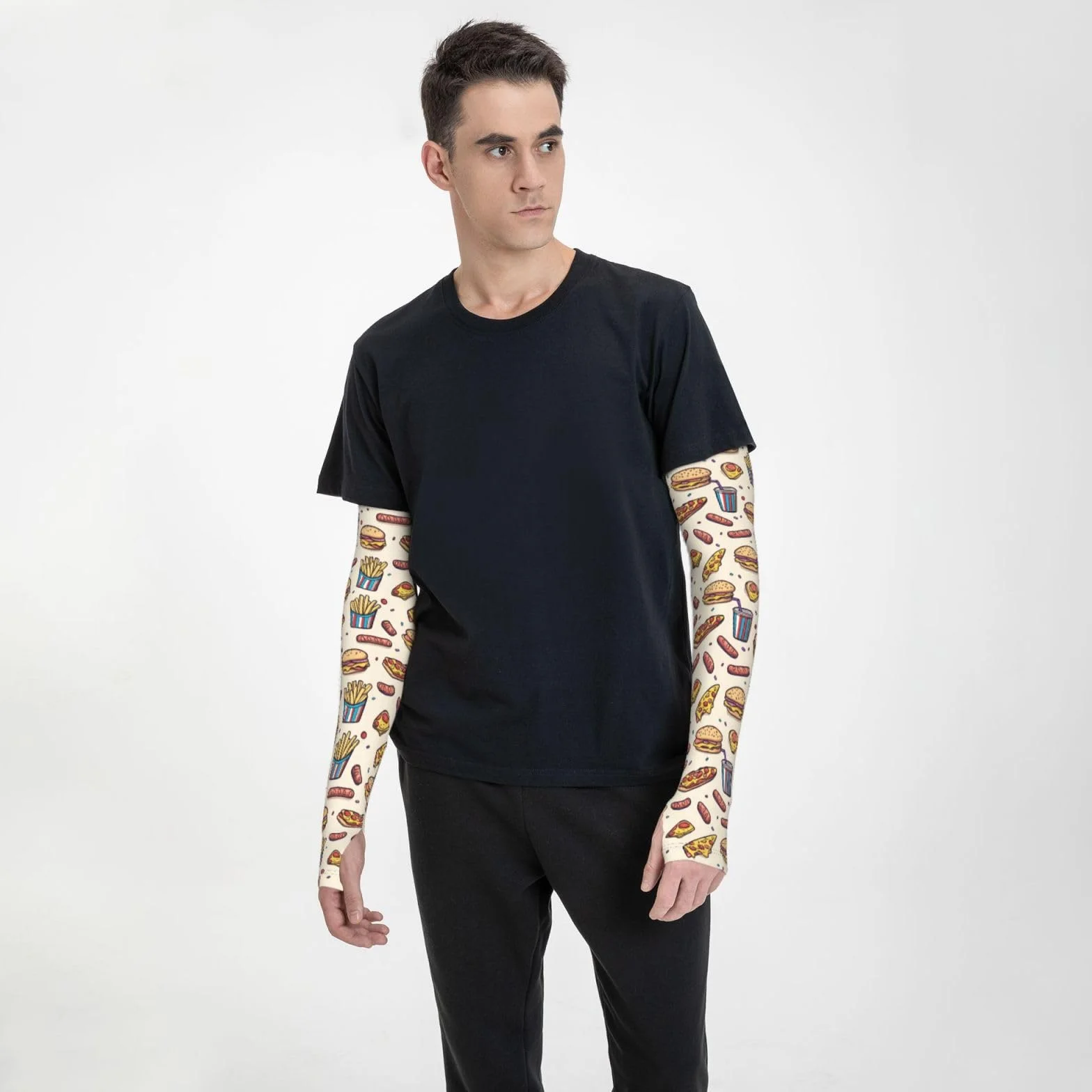 Manchons de bras imprimés protection solaire manches rafraîchissantes pour hamburger pizza frites volleyball homme femme