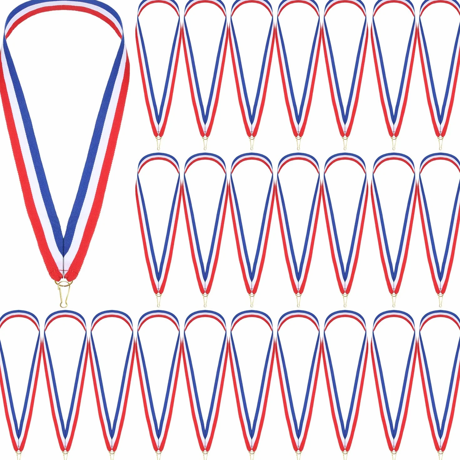 Outus Award Neck Ribbons Medal Ribbons Striped Lanyards with Snap Clips for Competitions Sports Party, Red White Blue