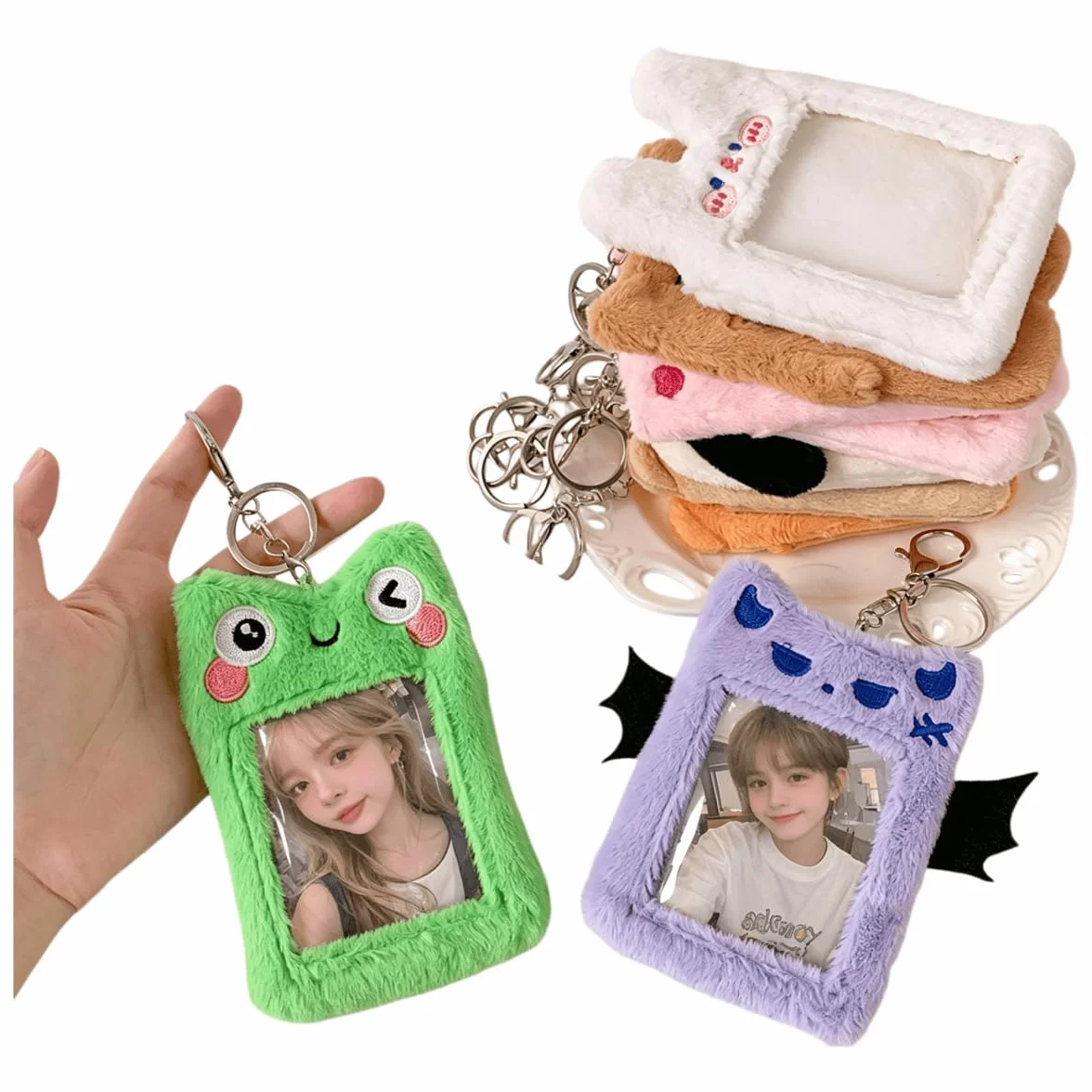 Porte-Photo Lapin Mignon avec Porte-Clés, Étui Protection Photocards Carte Bancaire, Décoration Sac à Dos