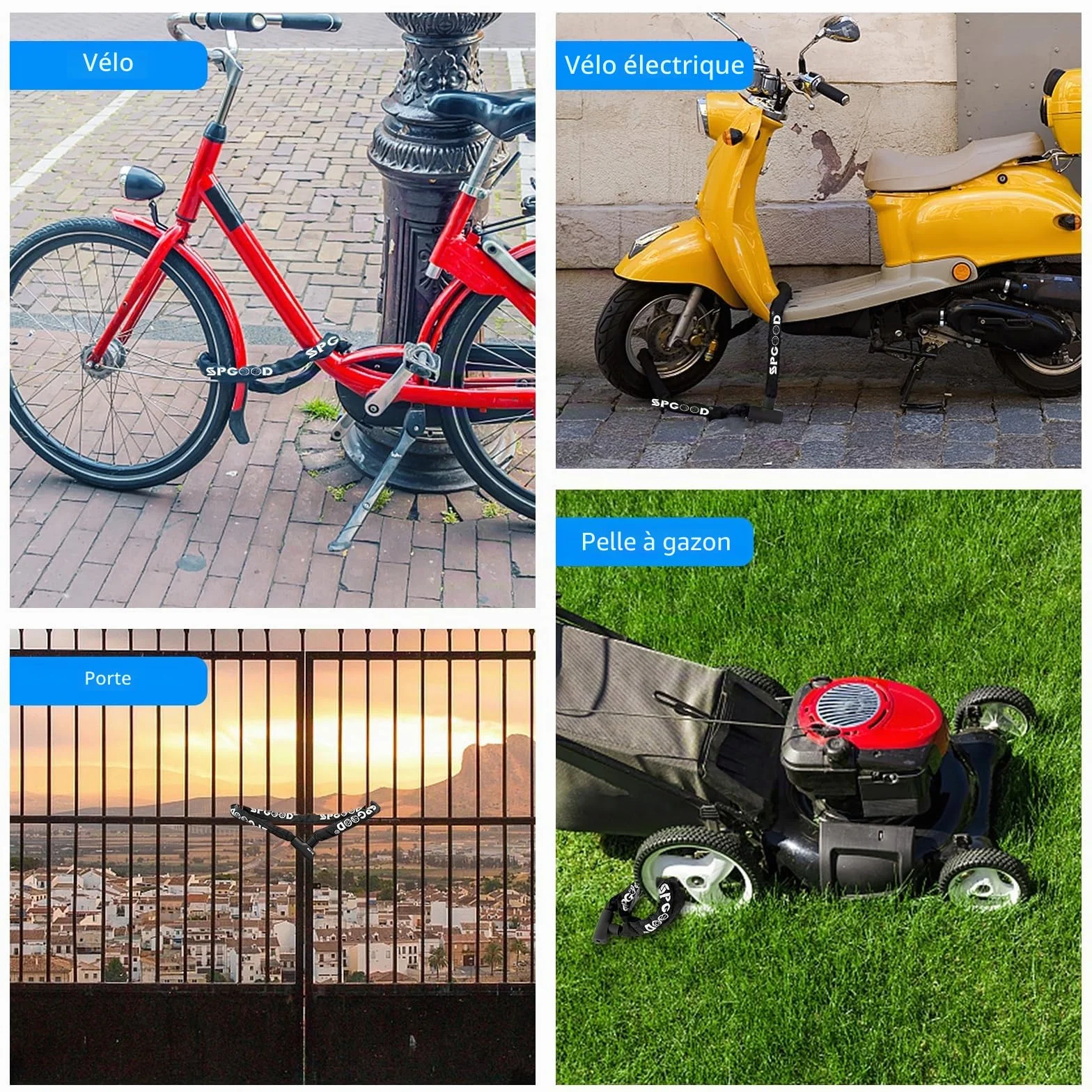 SPGOOD Antivol de Vélo 90 cm Chaîne Acier 6 mm avec 3 Clés Housse Étanche Haute Sécurité Vélo Électrique VTT Moto Noir