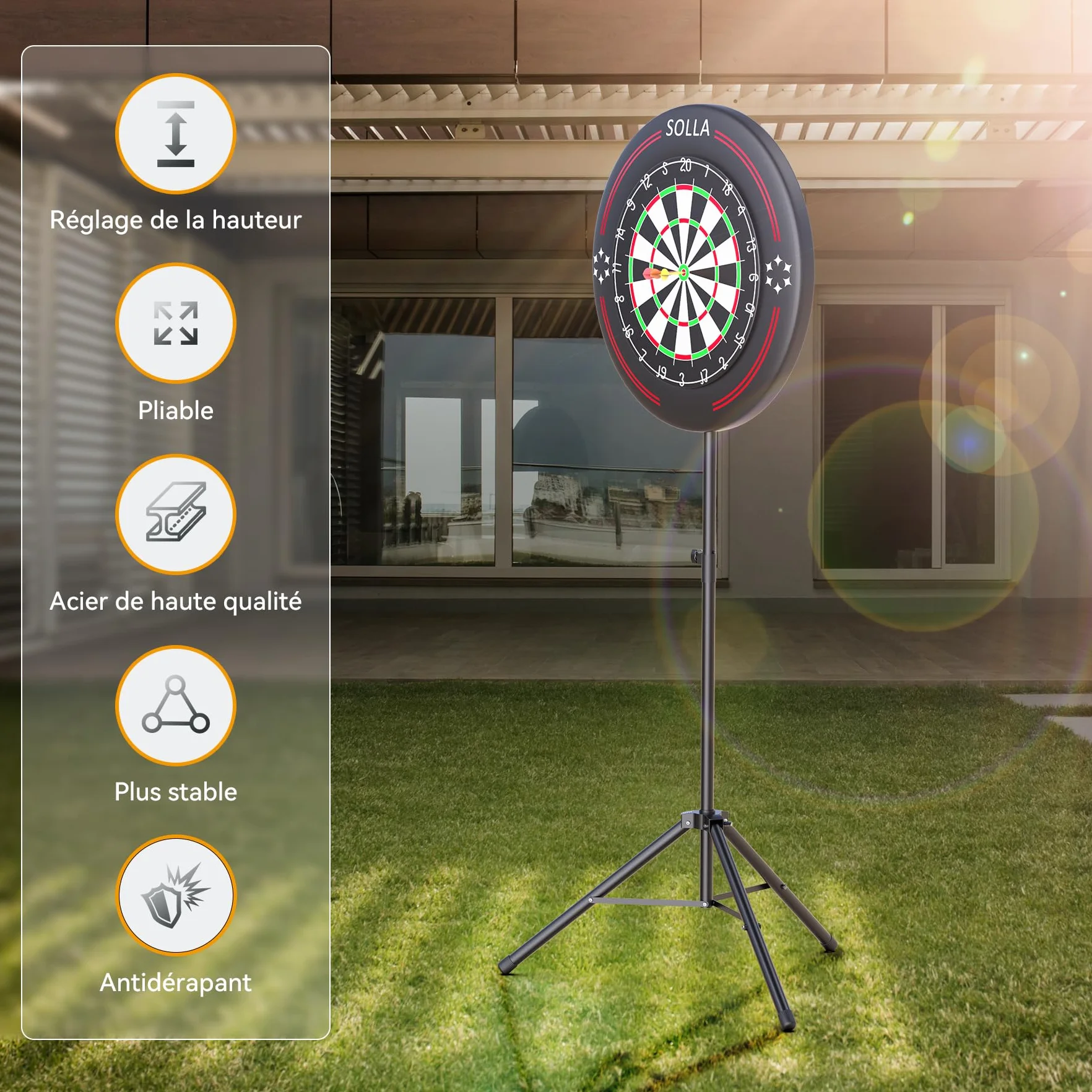 SOLLA Support Trépied Portable pour Cible de Fléchettes Sisal et Électroniques