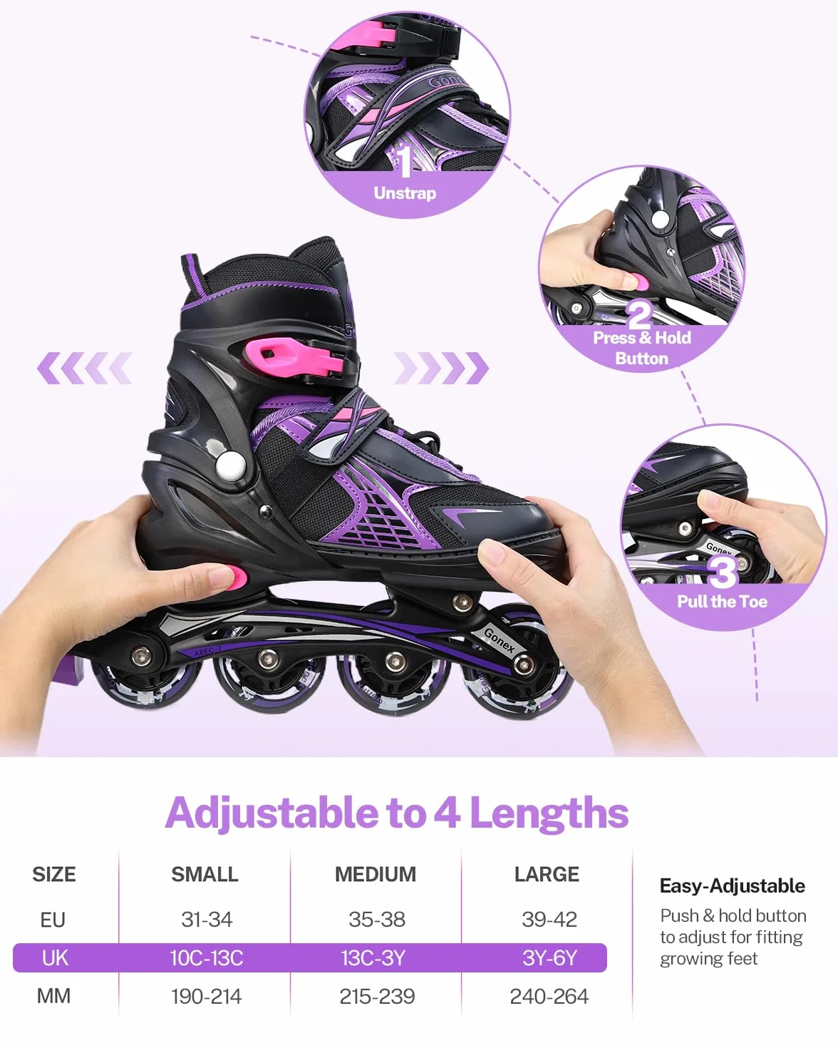 Gonex Rollers en Ligne Taille Réglable 31-42 Roue Brillant Enfant