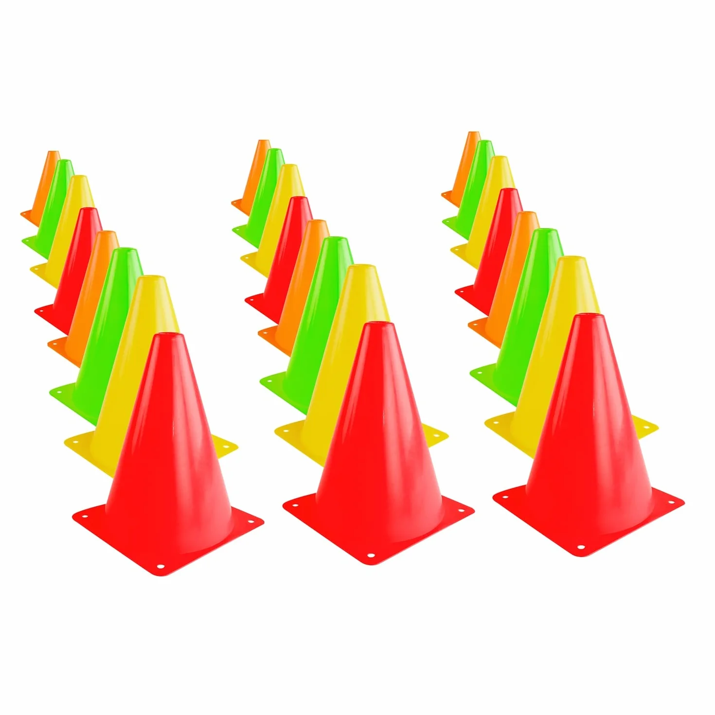 Lot de 24 cônes 19,1 cm fluo orange jaune rouge vert entraînement fitness sécurité routière