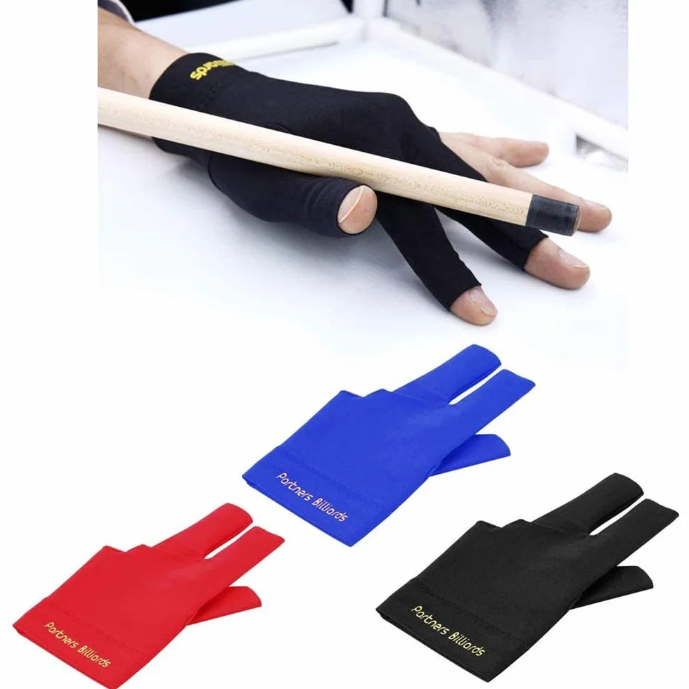POFET Lot de 4 Gants de Queue de Billard élastiques en Lycra pour Main Gauche 3 Doigts Billard Snooker (Rouge, Bleu, Noir, Gris)