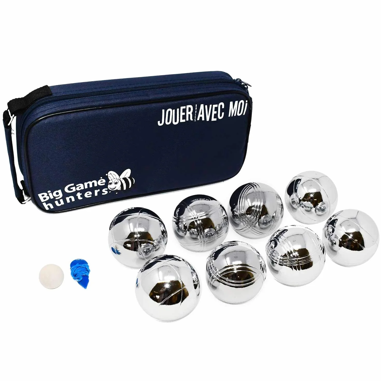 Big Game Hunters Set de 8 Boules de Pétanque Antirouille Sacoche Toile Taille Officielle Polies Gravées