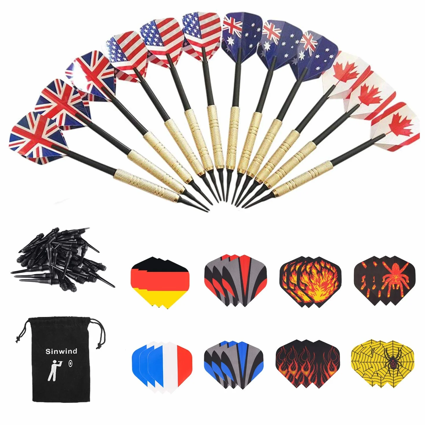 Sinwind Flechette Pointe Plastique, 12 Flechettes Set avec Ailettes et Pointes pour Cible Electronique
