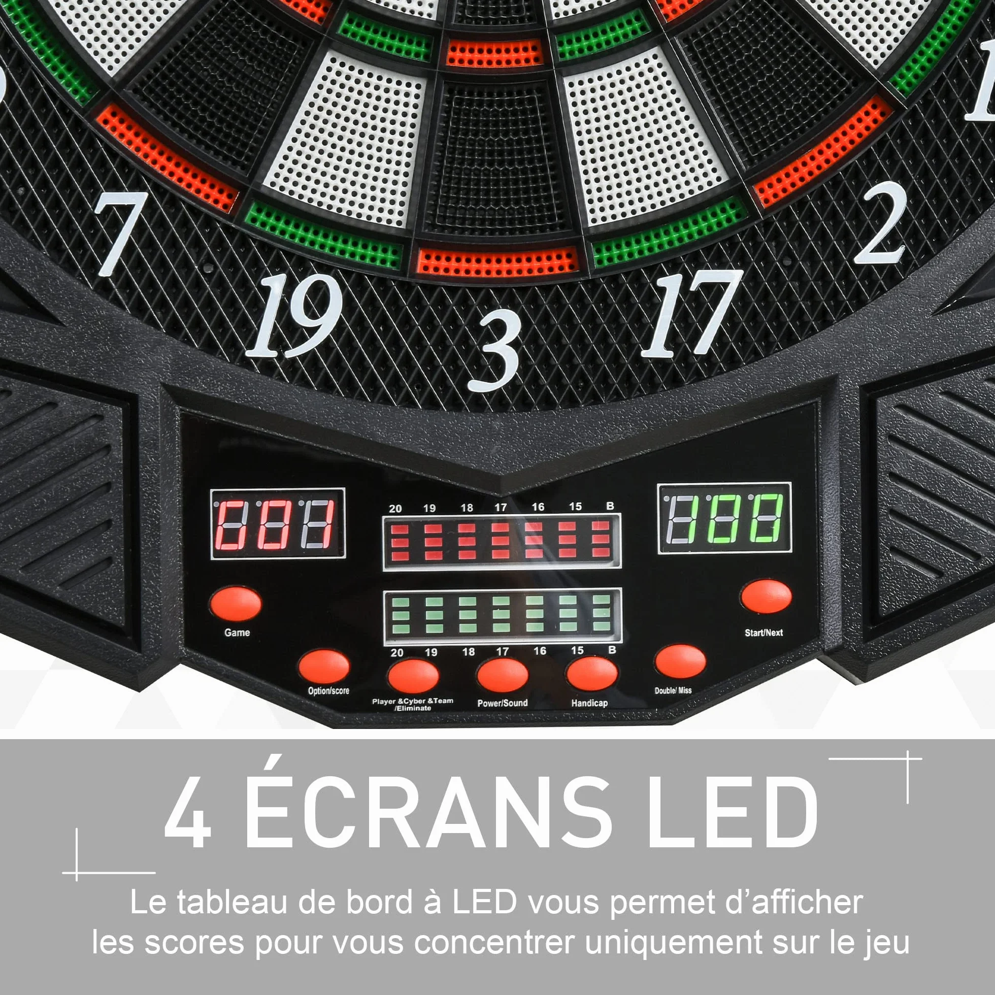HOMCOM Jeu de fléchettes électronique 27 Jeux 8 Joueurs LED Noir
