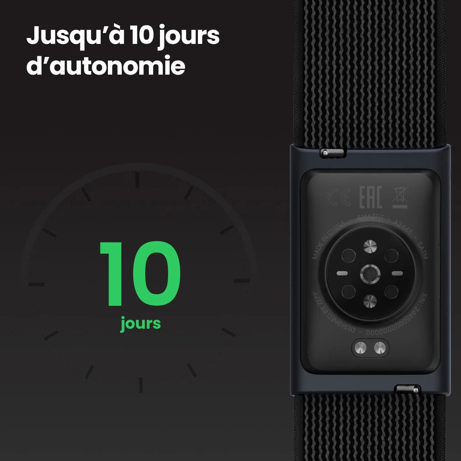 Amazfit Helio Strap Bracelet d'Activité Suivi Sommeil Cardio 10 Jours Batterie 50+ Modes de Sport Musculation Course Hyrox Tracker d'Activité Android iOS