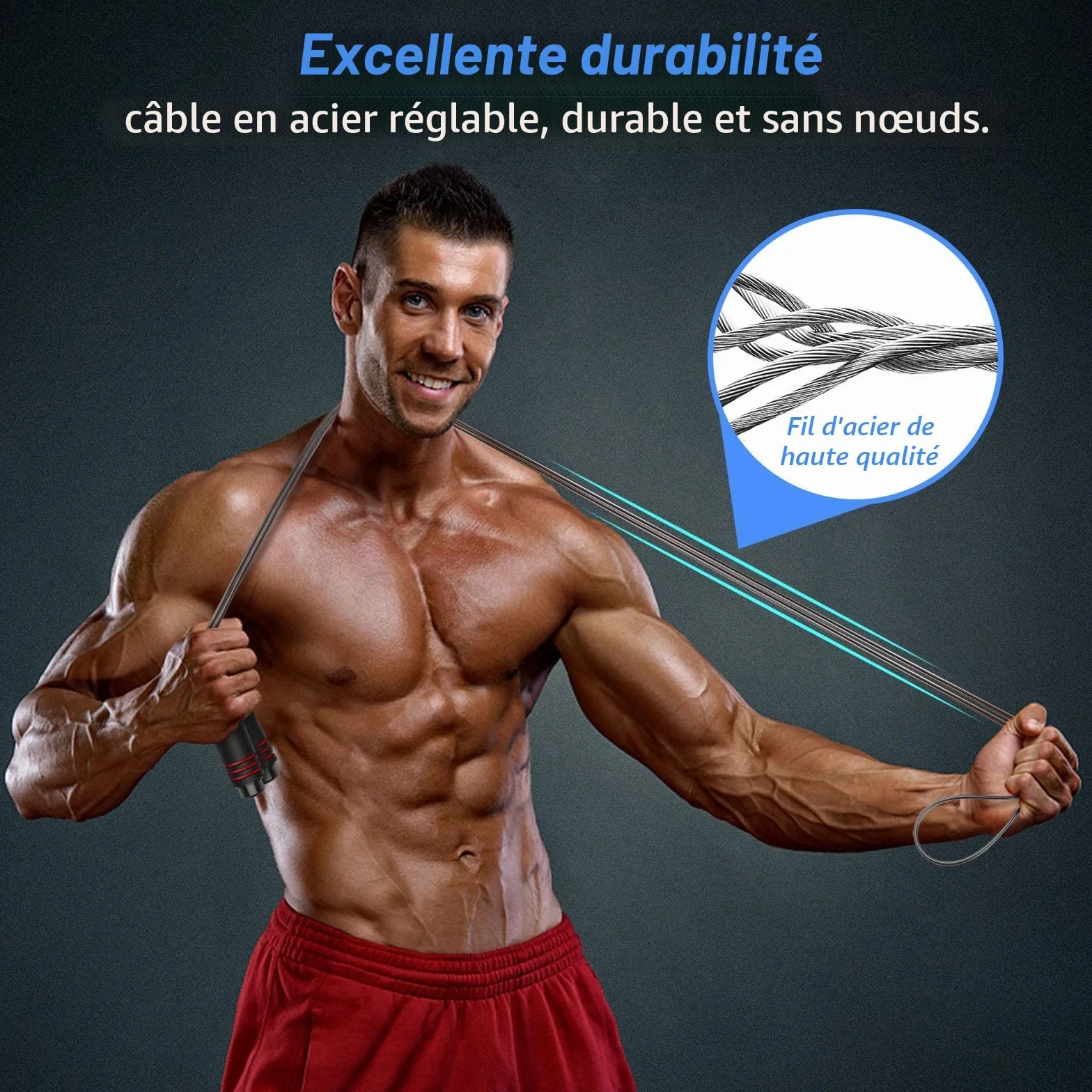 Blukar Corde à Sauter Speed Jump Rope Réglable Roulements à Billes en Acier Poignées Antidérapantes en Mousse Câble en Acier Fitness Crossfit Boxe GYM 3M
