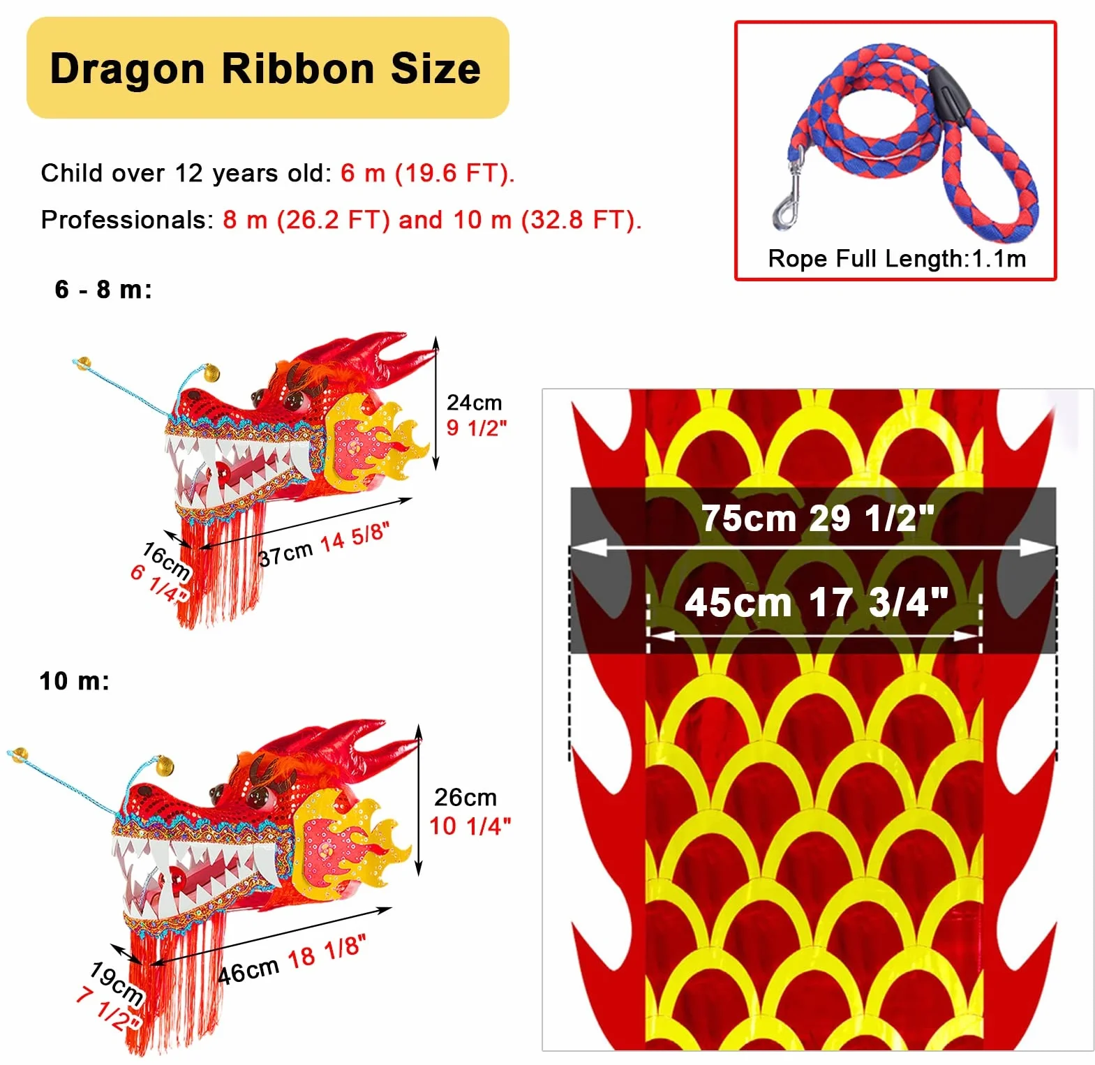 Ruban de danse du dragon chinois Poi, banderole de sport fitness extérieur, jeu léger rythmique 10 m