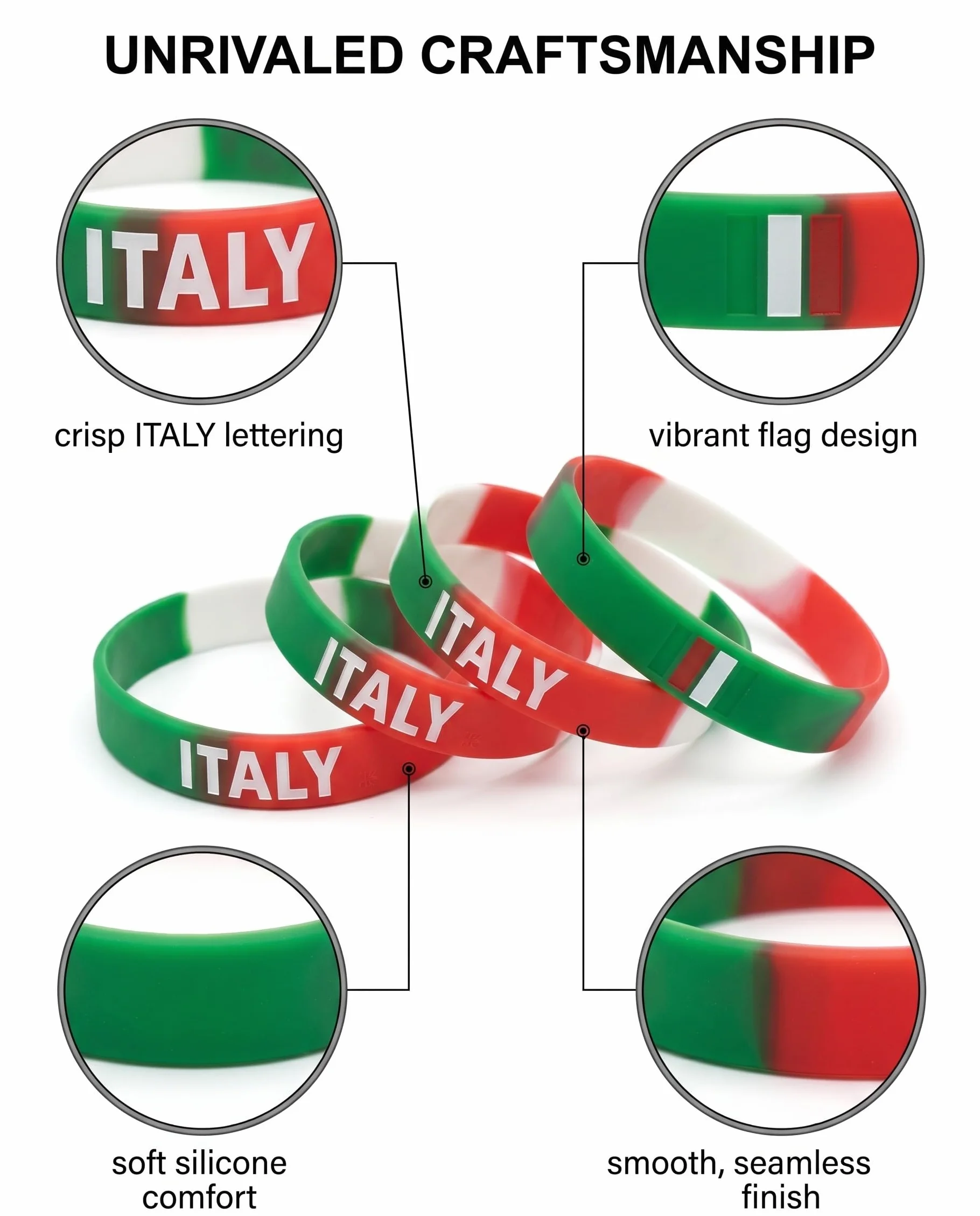 Bracelets Silicone Italie Lot de 10 Drapeau Italien Mondial 2026 Fans Cadeau Ultime Supporters Football