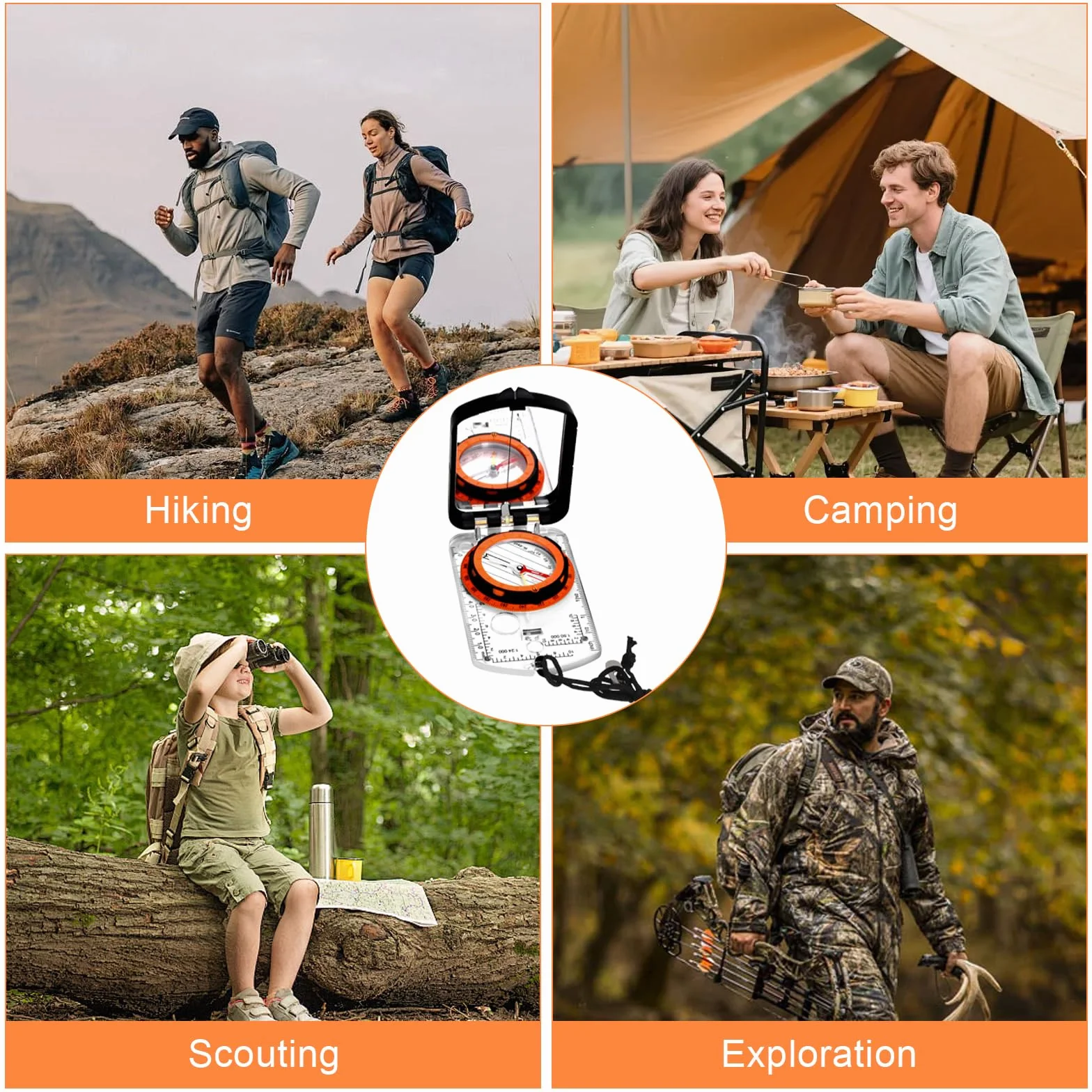Boussole Professionnelle d'Extérieur pour Enfants avec Miroir de Vision, Étanche, Graduée, Camping, Randonnée