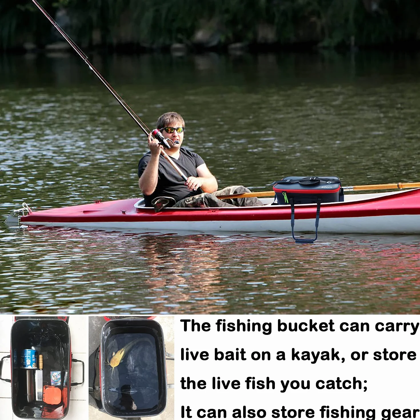 Seau de pêche pliable en EVA pour poisson vivant, sac de protection pour camping extérieur