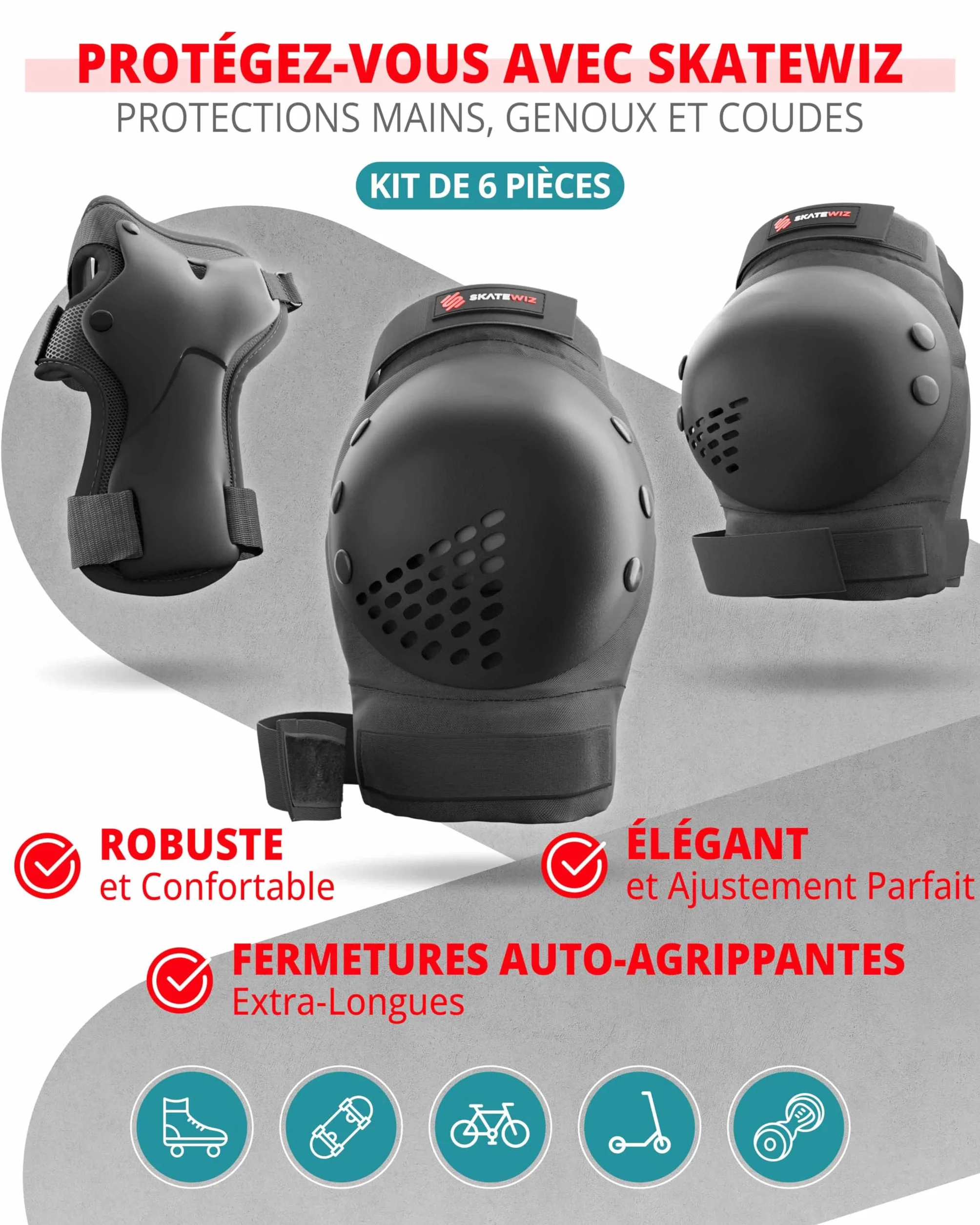 SKATEWIZ Protection Roller Enfant Adulte Skateboard BMX Velo Genouillère 6pc