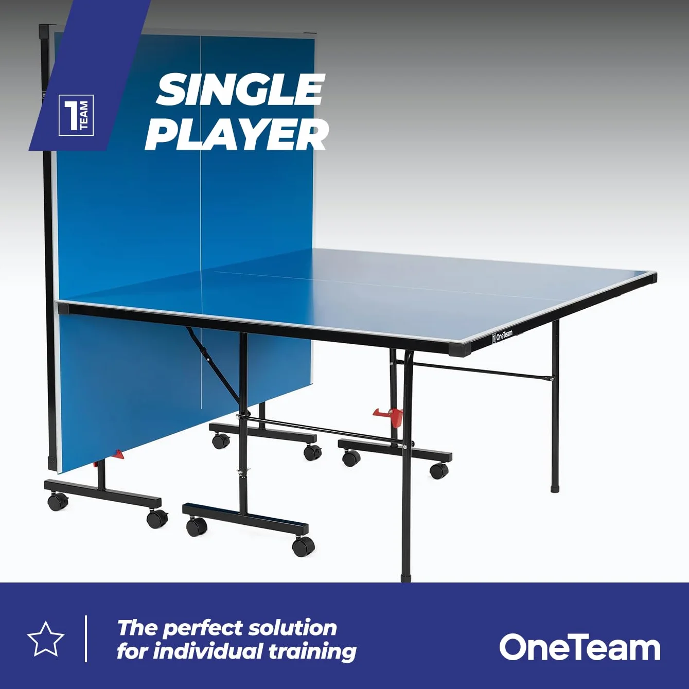 OneTeam Stół do Ping Ponga 274x152.5x76 cm na Zewnątrz z Siatką Składany z Kołami Blokada Niebieski