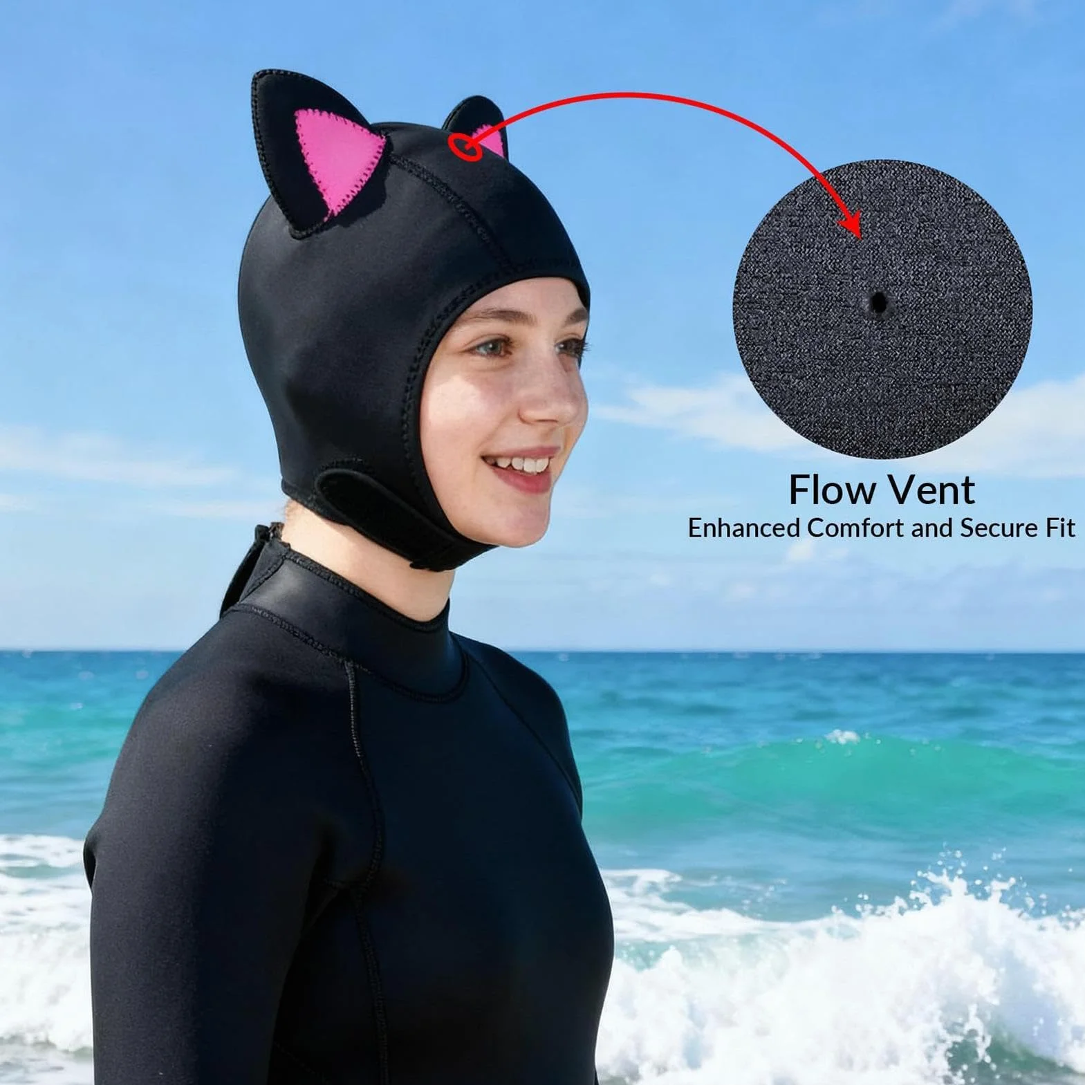 Cagoule plongée néoprène avec oreilles chat pour combinaison thermique homme femme surf apnée évent