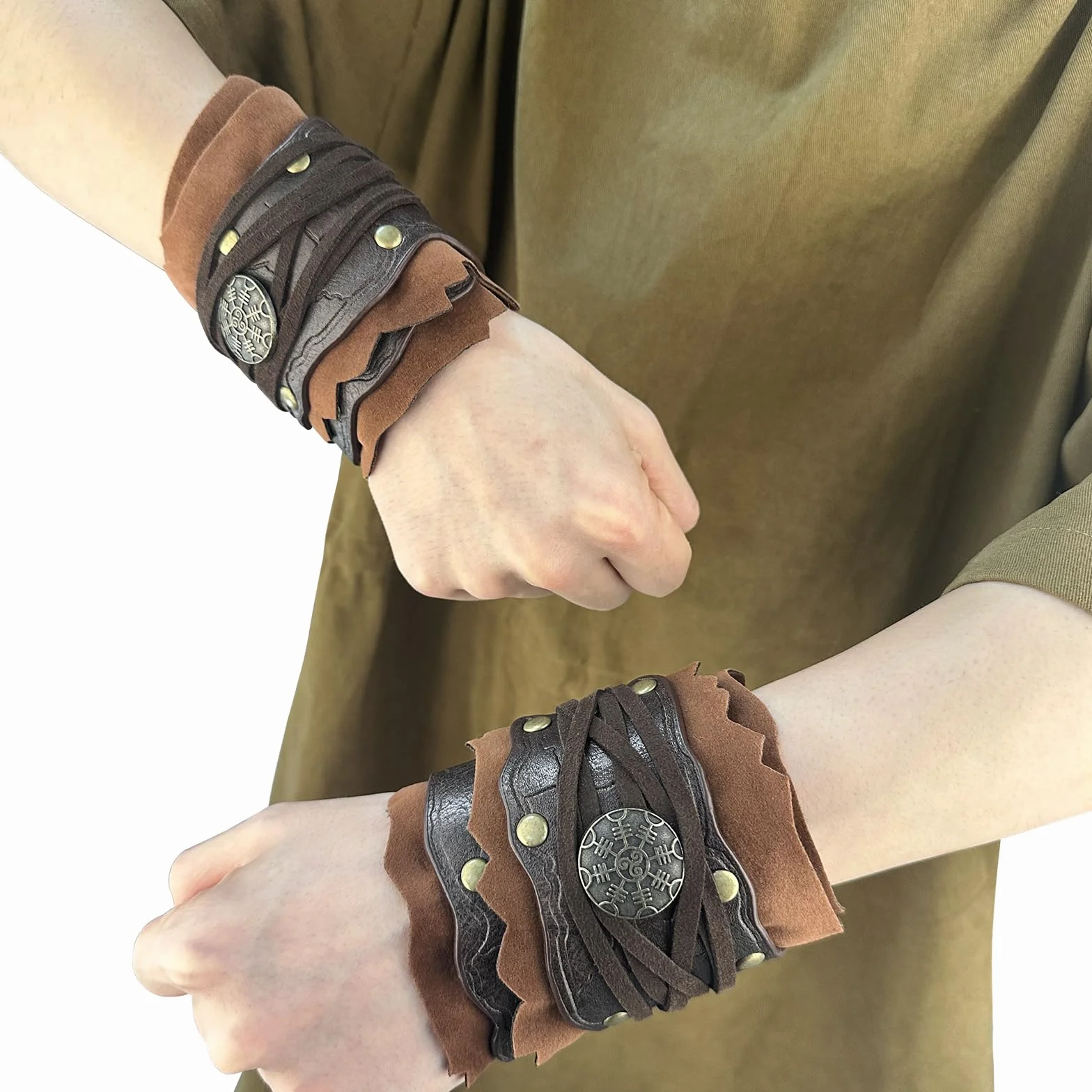 HiiFeuer Protège-Bras Médiévaux en Daim, Bracelets en Fourrure Artificielle Renaissance, Bandeau de Poignet Viking Archery Arm Guards