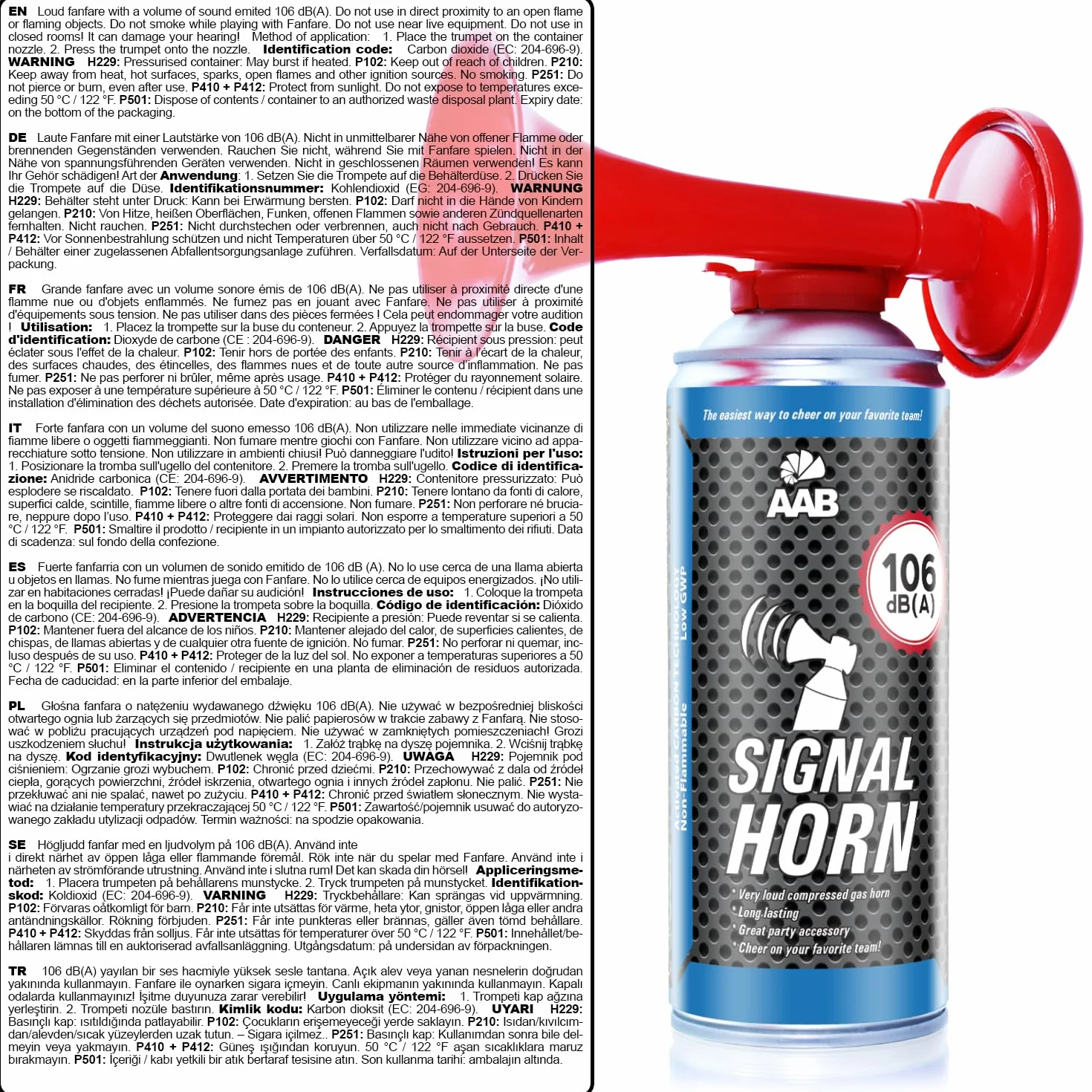 AABCOOLING Signal Horn 106 DB(A) Klaxon à Air Comprimé pour Supporters
