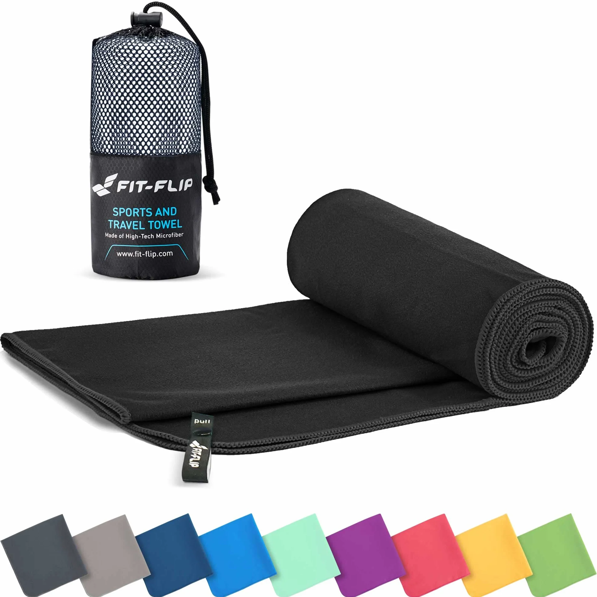 Fit-Flip Serviette Microfibre Sport Musculation Piscine Compacte Ultra-légère Rapidement Sèche