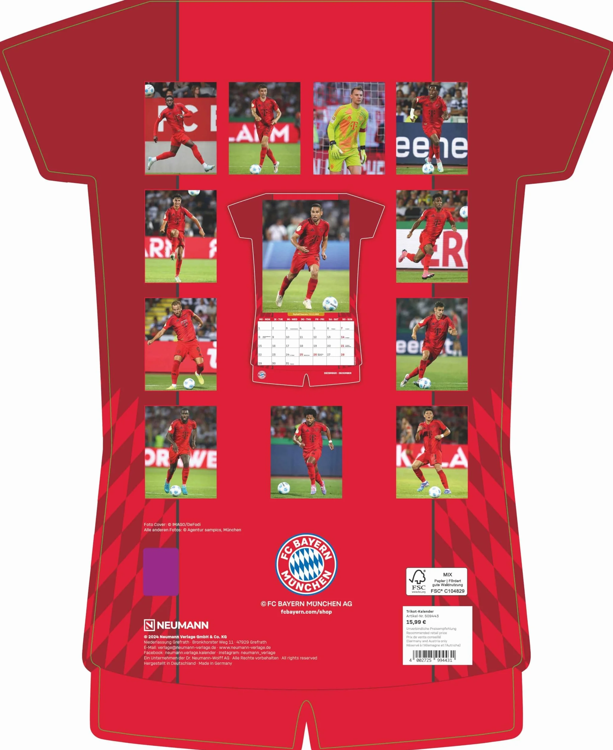 Calendrier FC Bayern Munich 2025 34,1 x 42 cm reliure à spirale NEUMANNVERLAGE