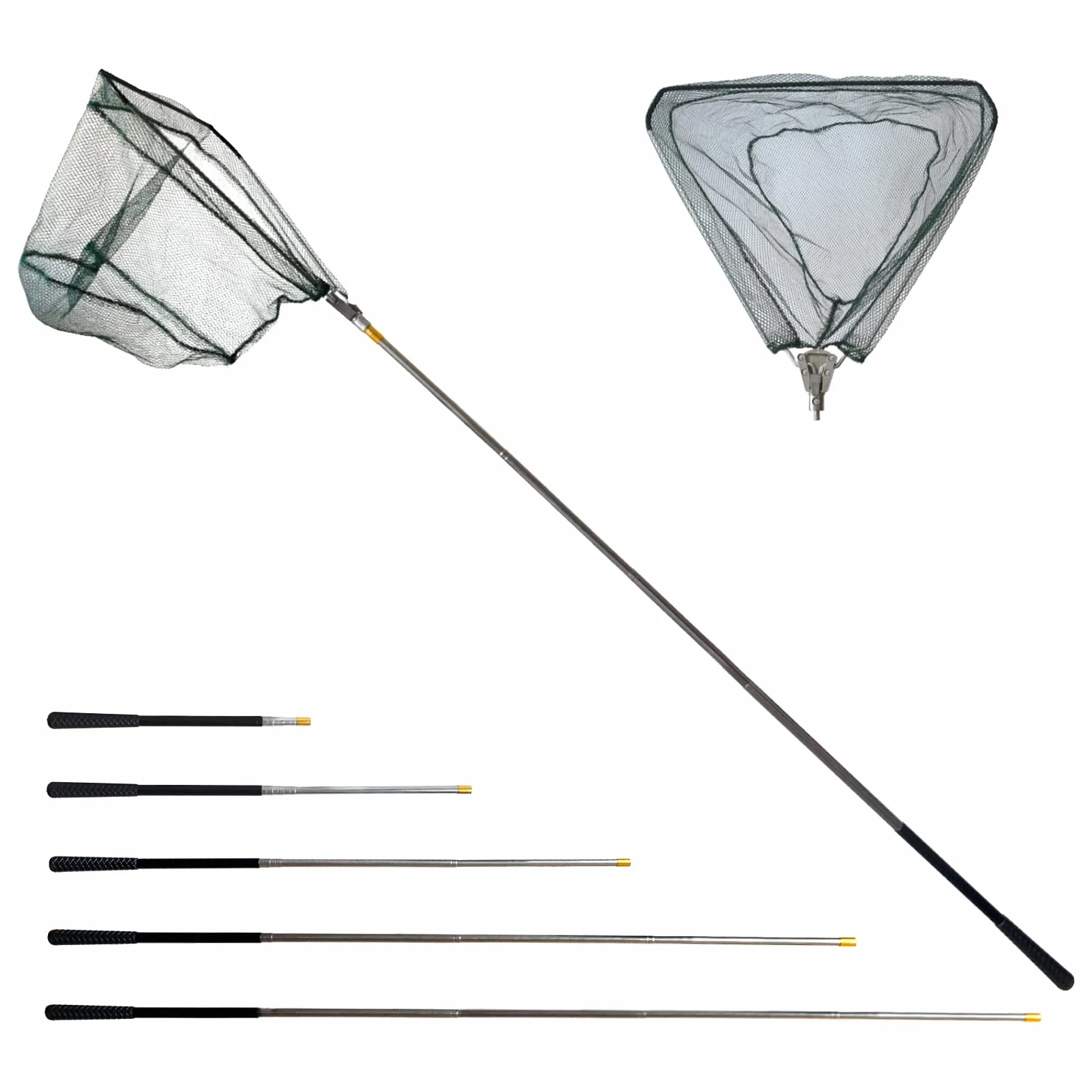 Épuisette de Pêche Pliable 190cm Manche Téléscopique Alliage d'Aluminium 4 Sections Filet Nylon Triangulaire 37-68 Pouces pour Carpe Truite