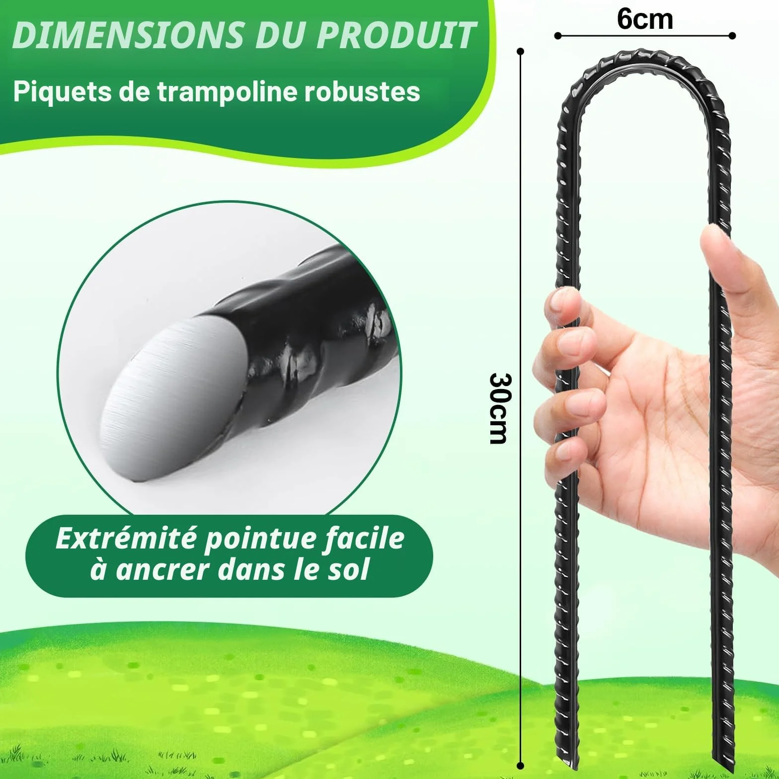 Piquets de Tente en Acier Galvanisé 30cm avec Crochets - Sardines de Fixation Résistantes pour Camping, Auvents, Trampoline