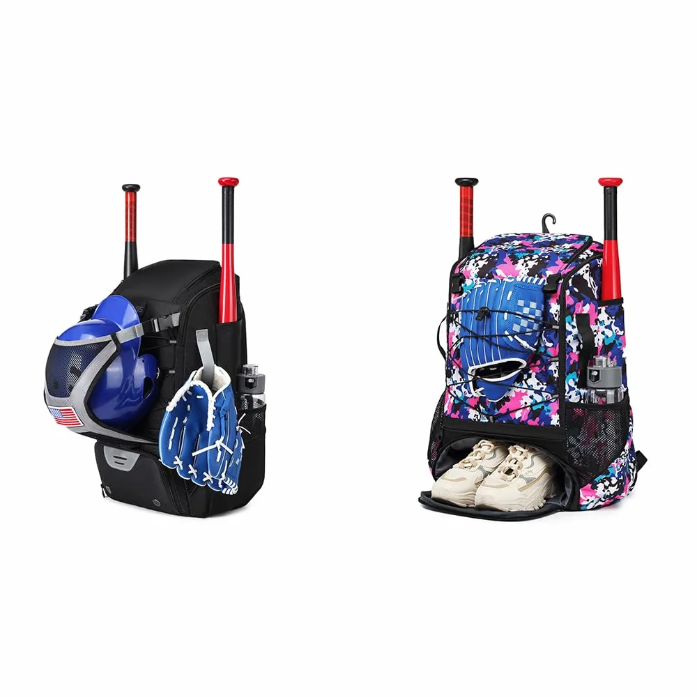 Sac de Baseball avec Compartiments à Chaussures et Poches Humides, Léger et Durable, Motif Fleur