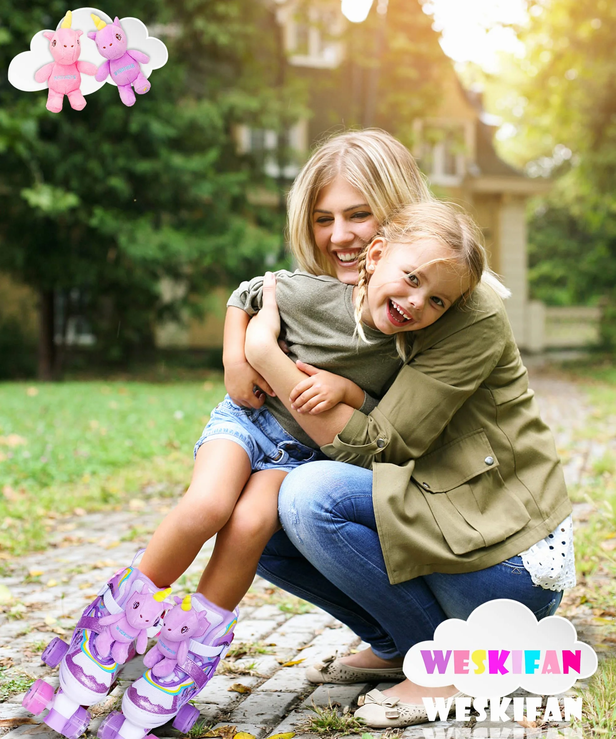 Patins à roulettes Enfant Licorne Roller Quad Ajustable avec Roues Lumineuses Taille Réglable Filles