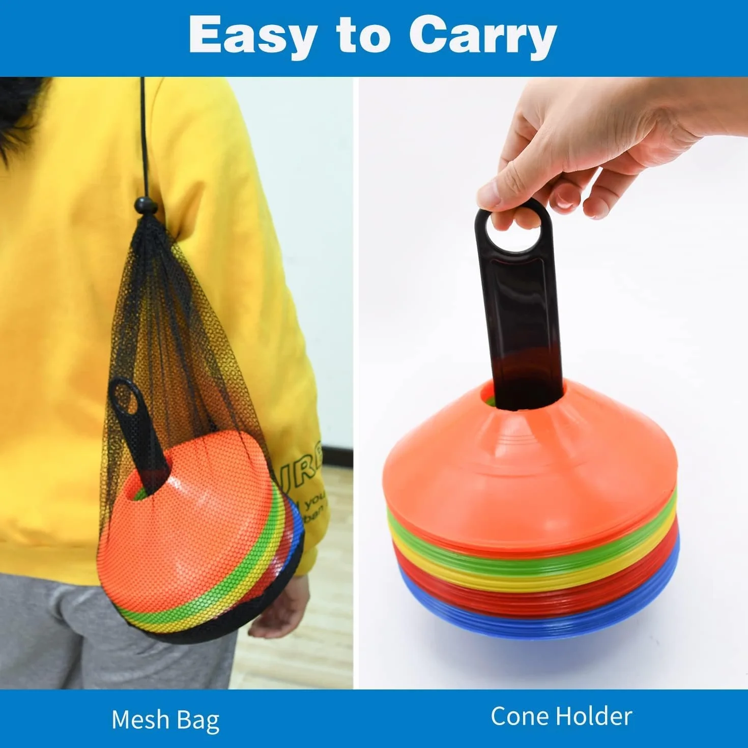 LATERN 60 Pièces Cônes de Marquage Football 19CM avec Sac de Transport et Support pour Basketball Soccer Entraînement (6 Couleurs)
