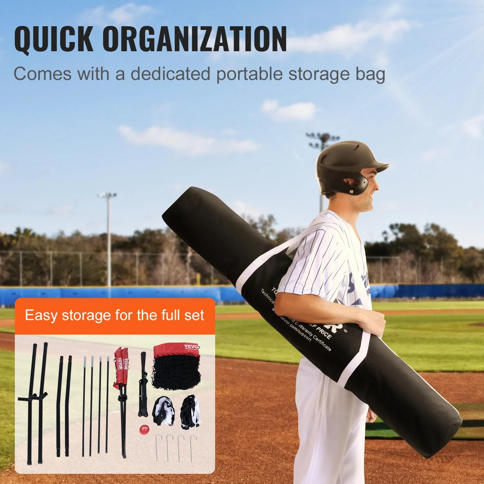 VEVOR Filet d'Entraînement de Baseball Softball 244x211 cm, Cadre d'arc, Sac de Transport, Zone de Frappe, Balle, Tee, Collecteur