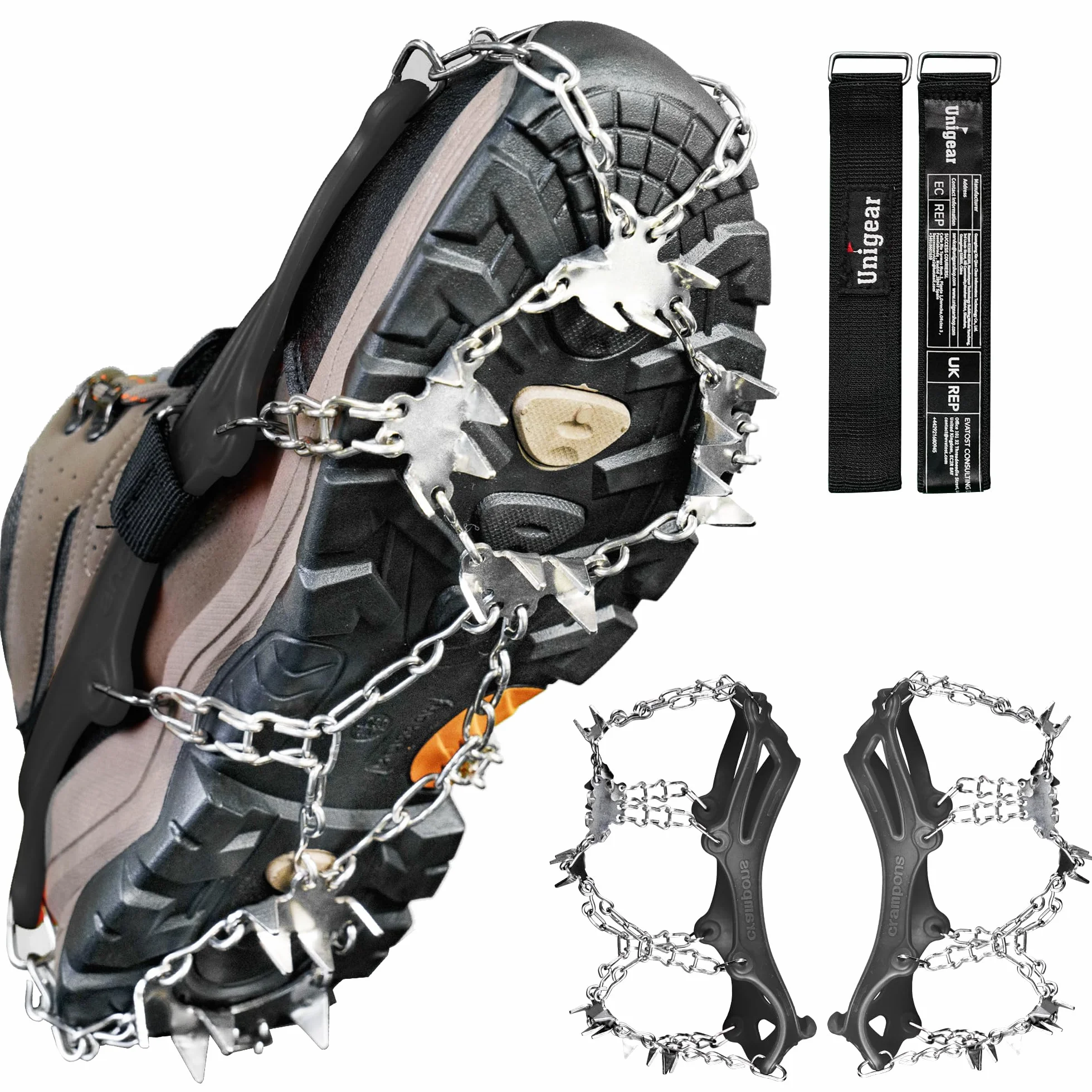 Unigear Crampons antidérapants pour Bottes de randonnée Neige Glace 24 Crampons Marche Jogging Escalade