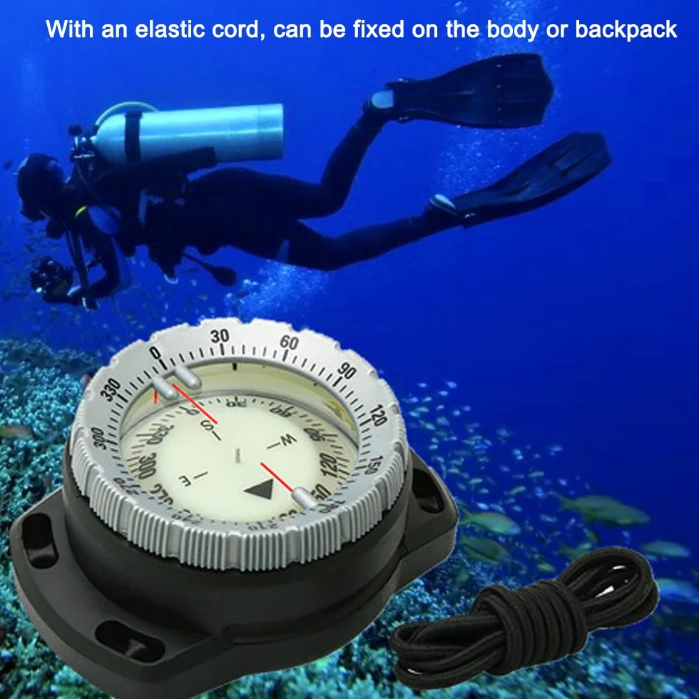 Boussole de plongée sous-marine 50 m lumineuse étanche avec corde élastique
