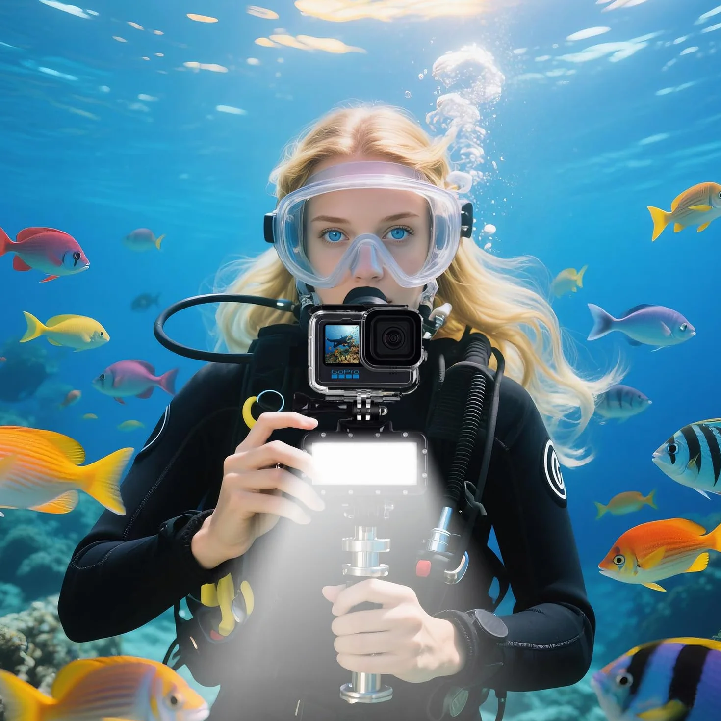Suptig Phares de plongée sous-marins DEL étanches 45 mètres Compatible Gopro Hero 13/12/11/10/9/8/7/6/5/4/3/3+ Akaso Dji