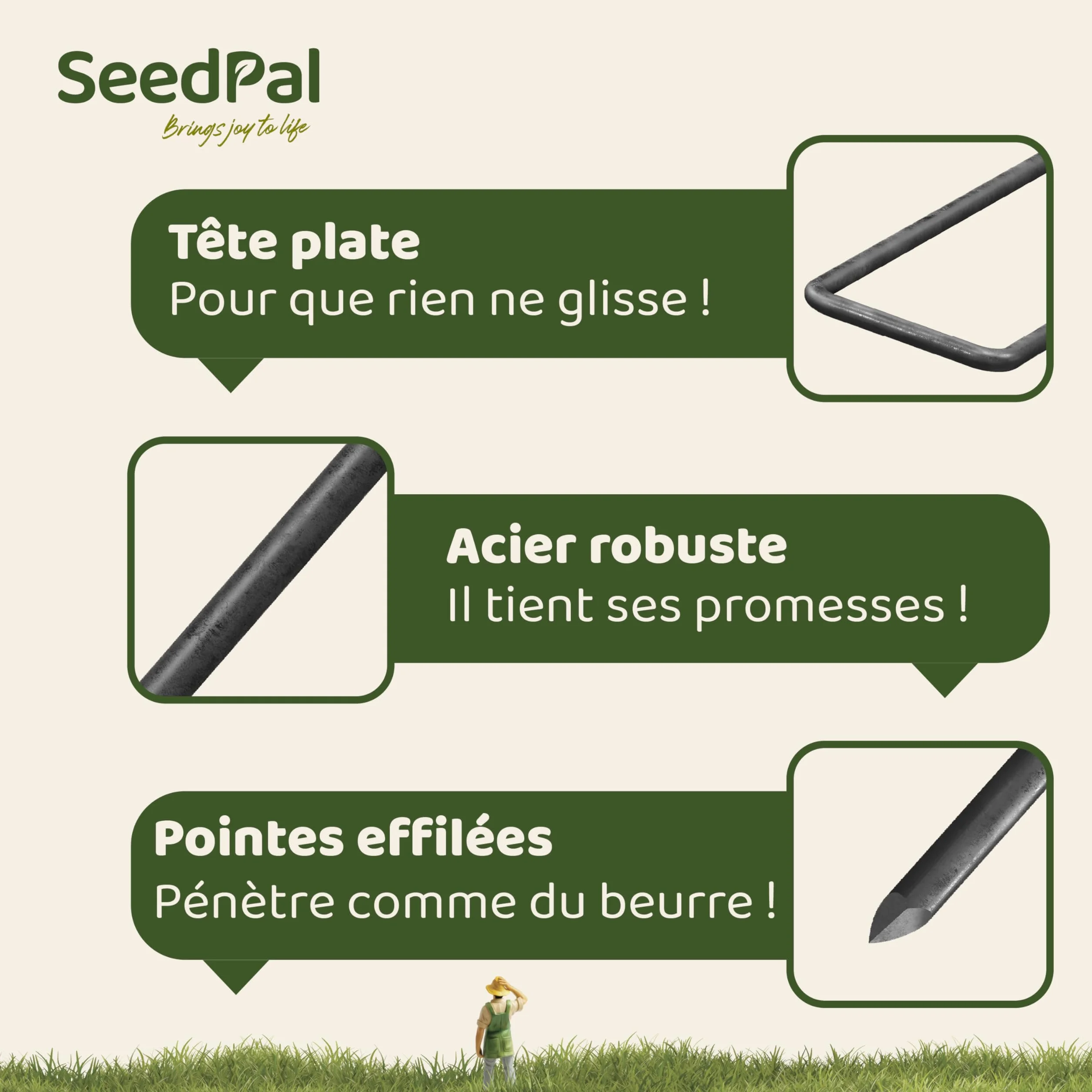 Agrafes de Fixation en Acier SeedPal 150 mm 50 Pièces pour Toile de Paillage, Grillage et Filet
