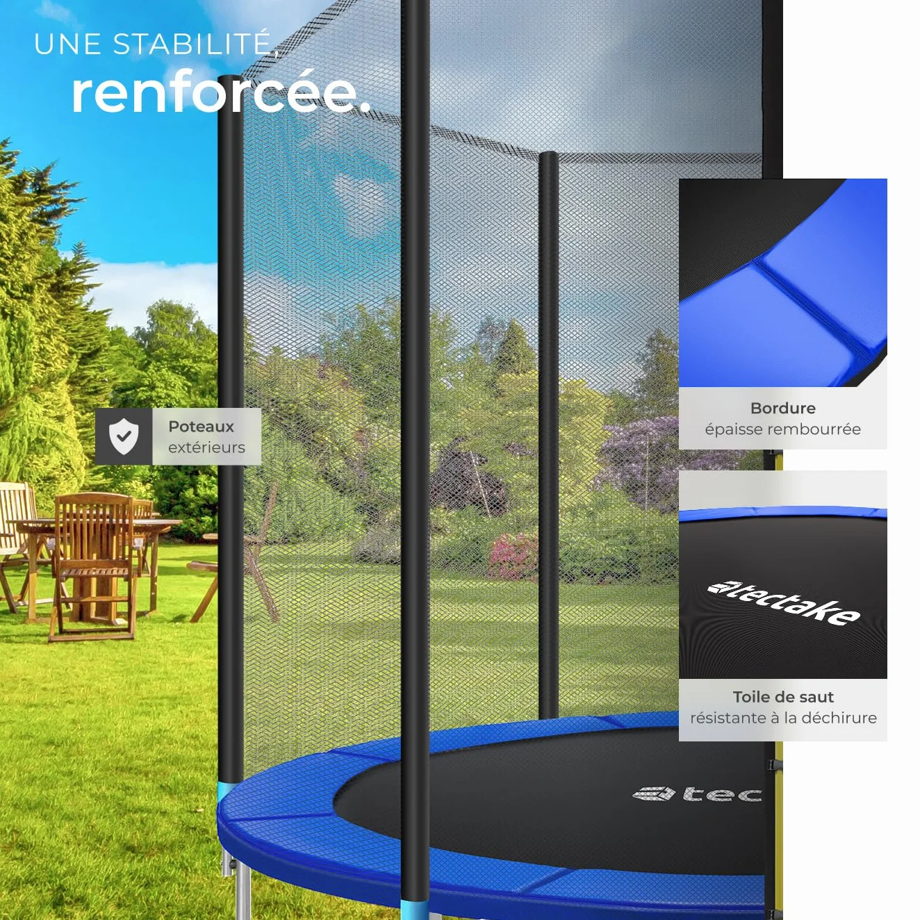 Tectake Trampoline de Jardin Ø 244-457 cm Certifié GS Filet de Sécurité Échelle
