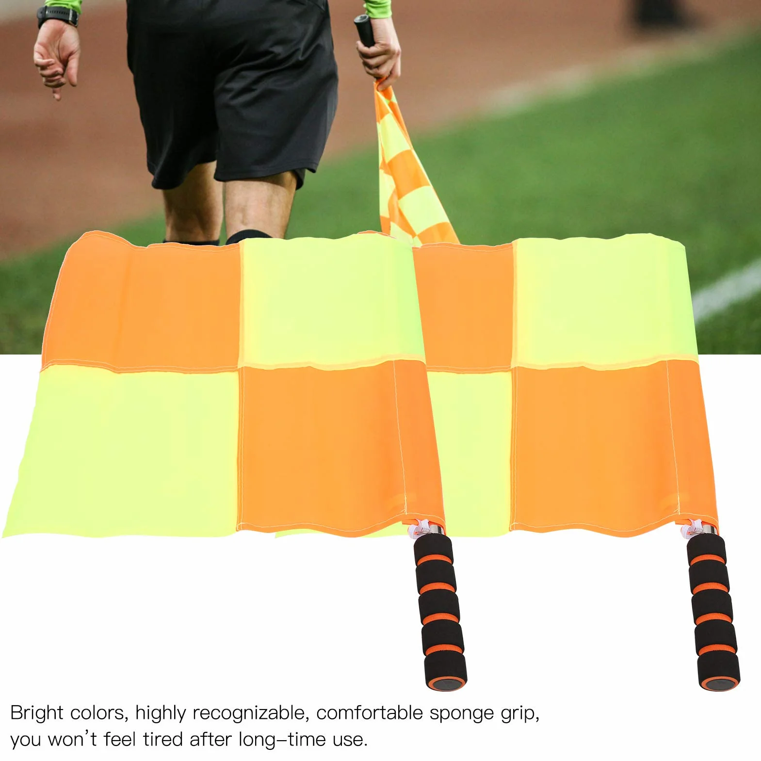 SUNGOOYUE Drapeaux d'Arbitre de Football avec Sac de Rangement, 2 Drapeaux de Juge de Ligne